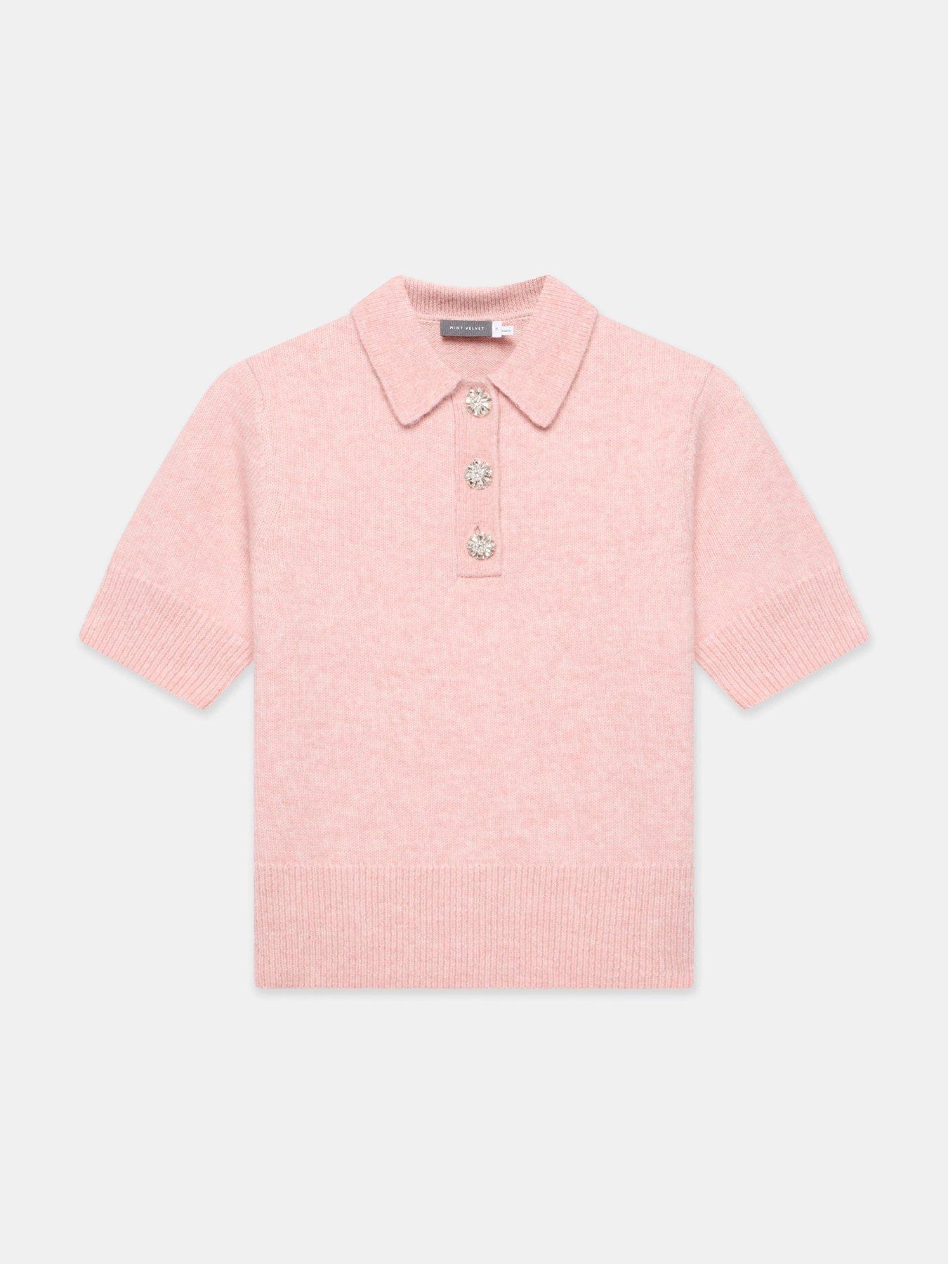 Image 5 of 6 of Mint Velvet Short Sleeve Collar Knit - Pink