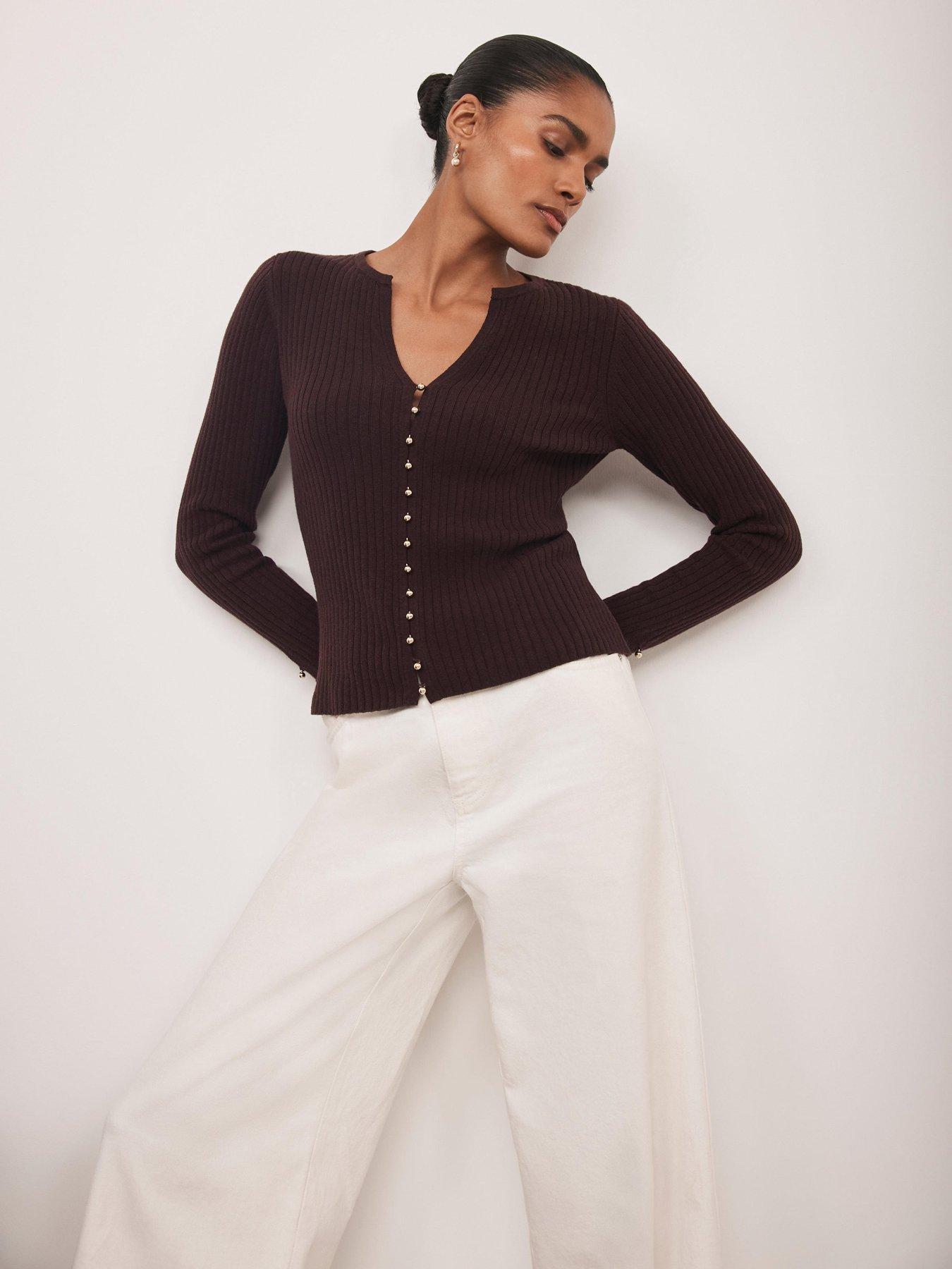undefined Burgundy Button Detail Rib Top - Red