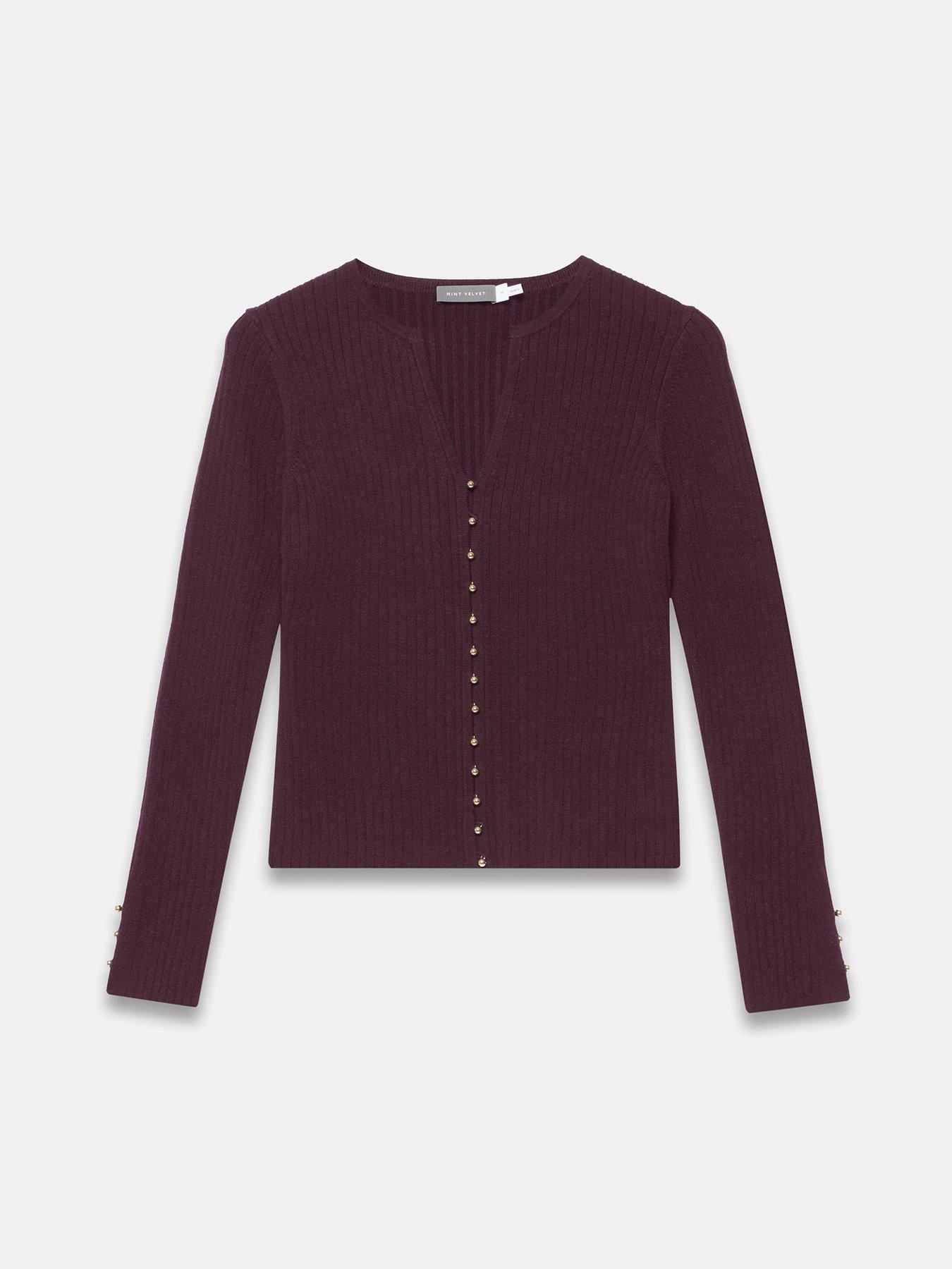 Mint Velvet Burgundy Button Detail Rib Top - Red | Littlewoods