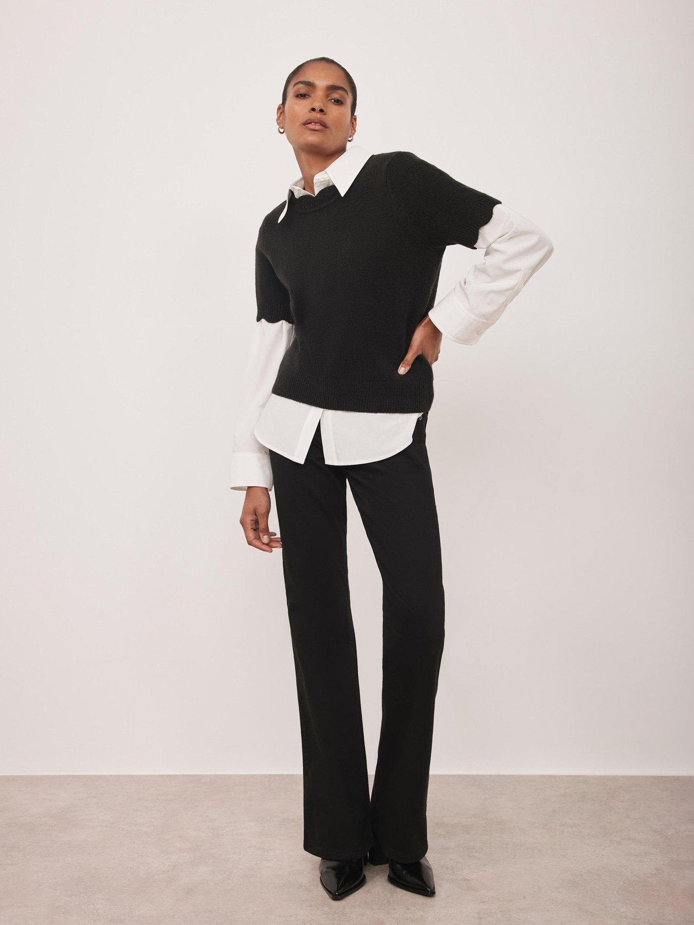 Image 2 of 6 of Mint Velvet Scallop Knit Top - Black