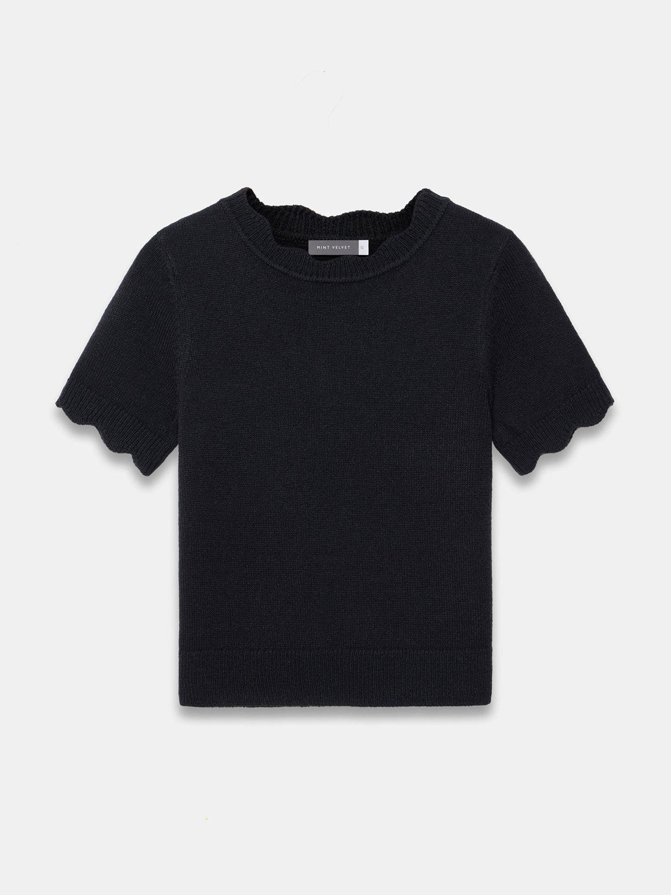 Image 5 of 6 of Mint Velvet Scallop Knit Top - Black