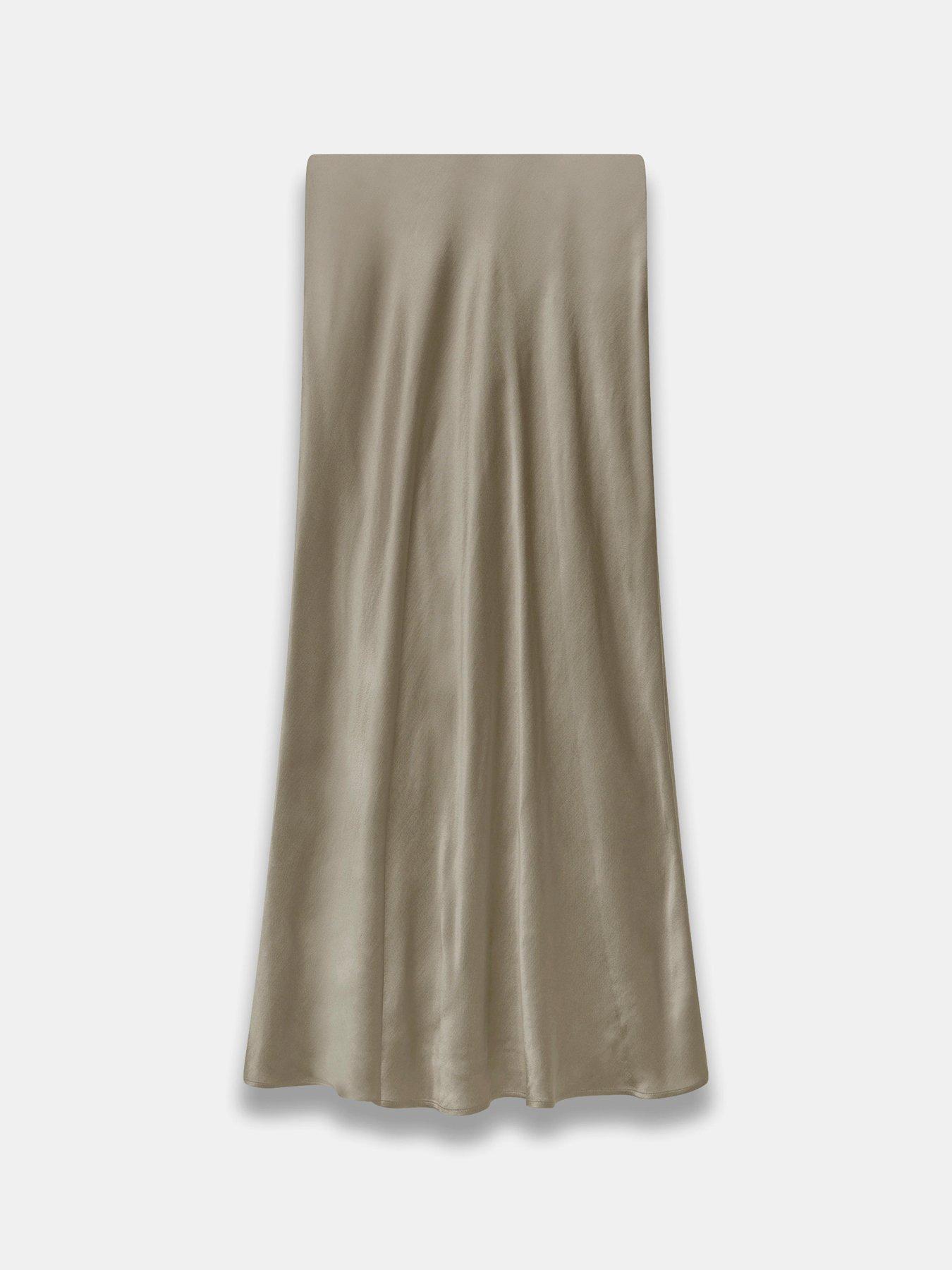 Image 5 of 6 of Mint Velvet Khaki Satin Slip Midi Skirt - Green