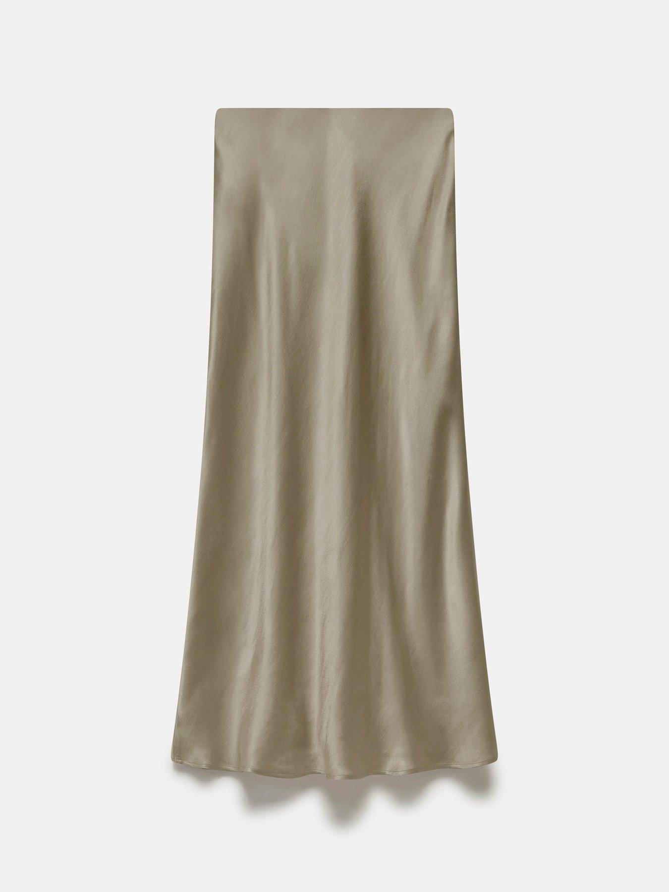 Image 6 of 6 of Mint Velvet Khaki Satin Slip Midi Skirt - Green
