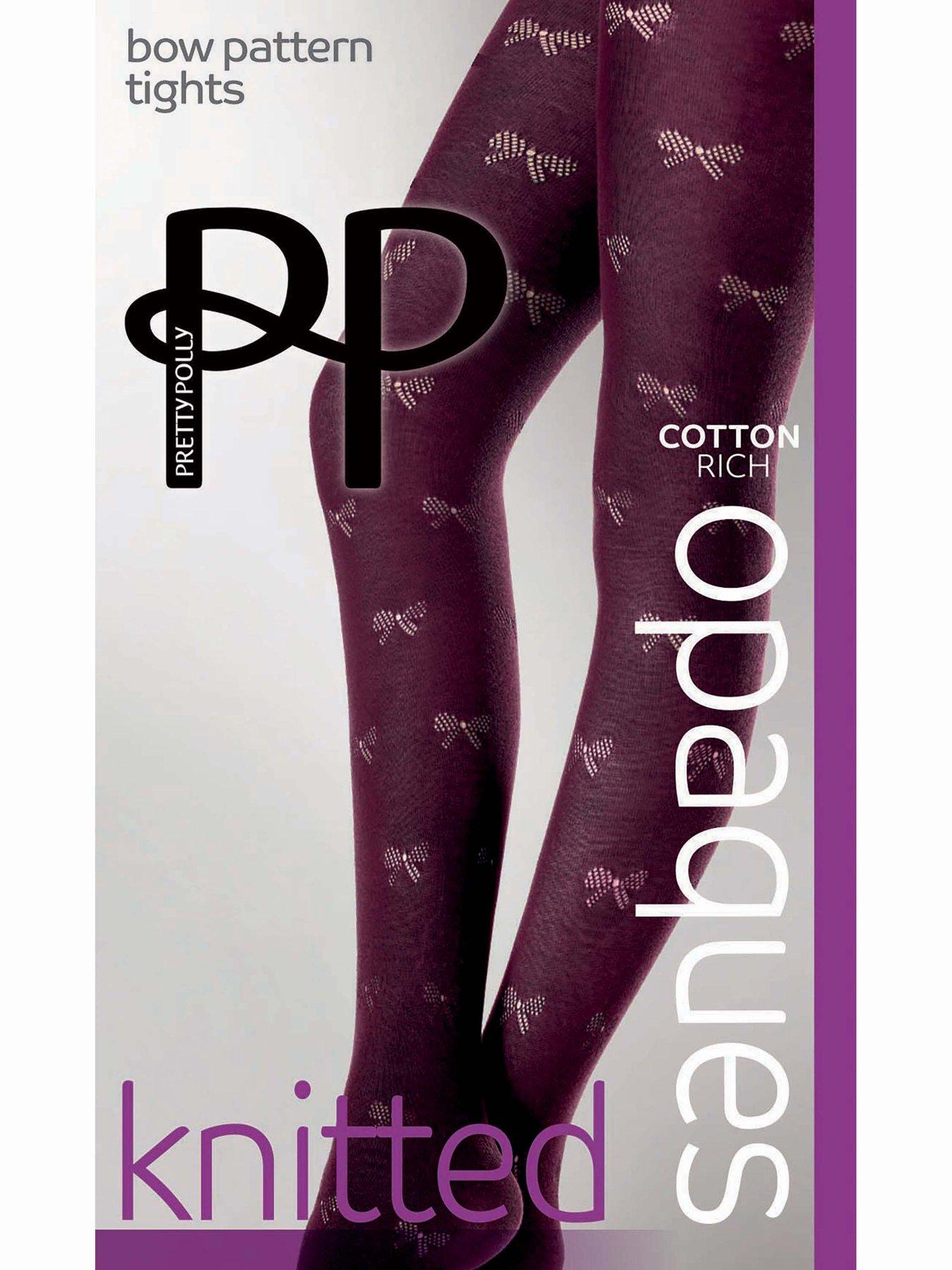Image 2 of 2 of Pretty Polly Knit Bow Pattern Tights - Burgundy