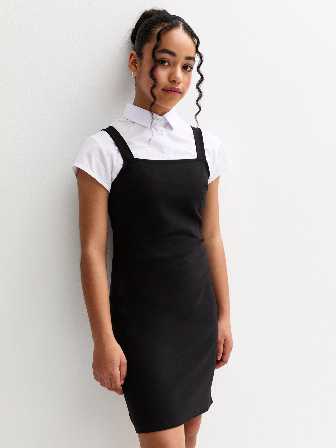  image of new-look-915-square-neck-school-pinafore-dress-black