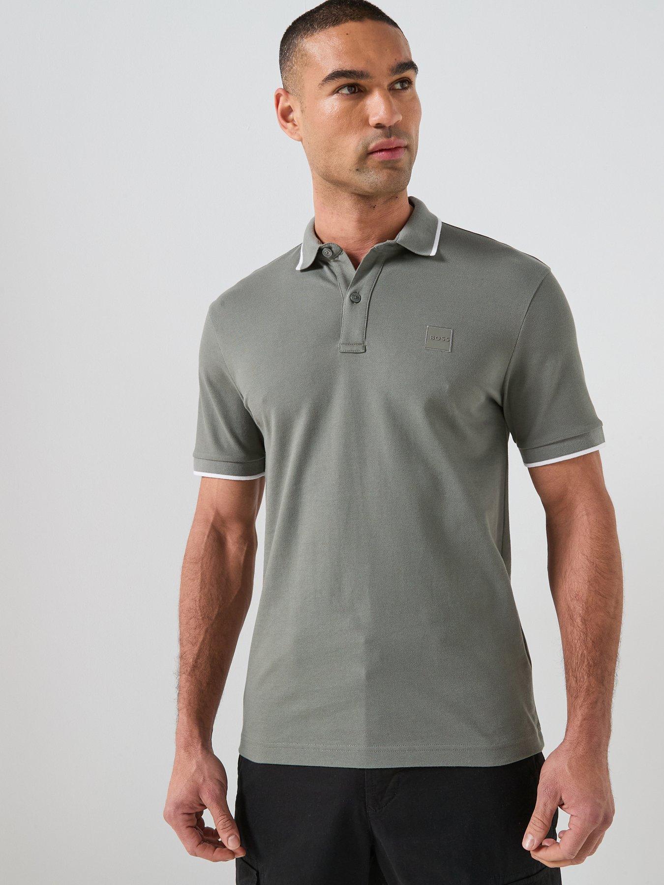 BOSS Passertip Slim Fit Short Sleeve Polo Shirt - Grey