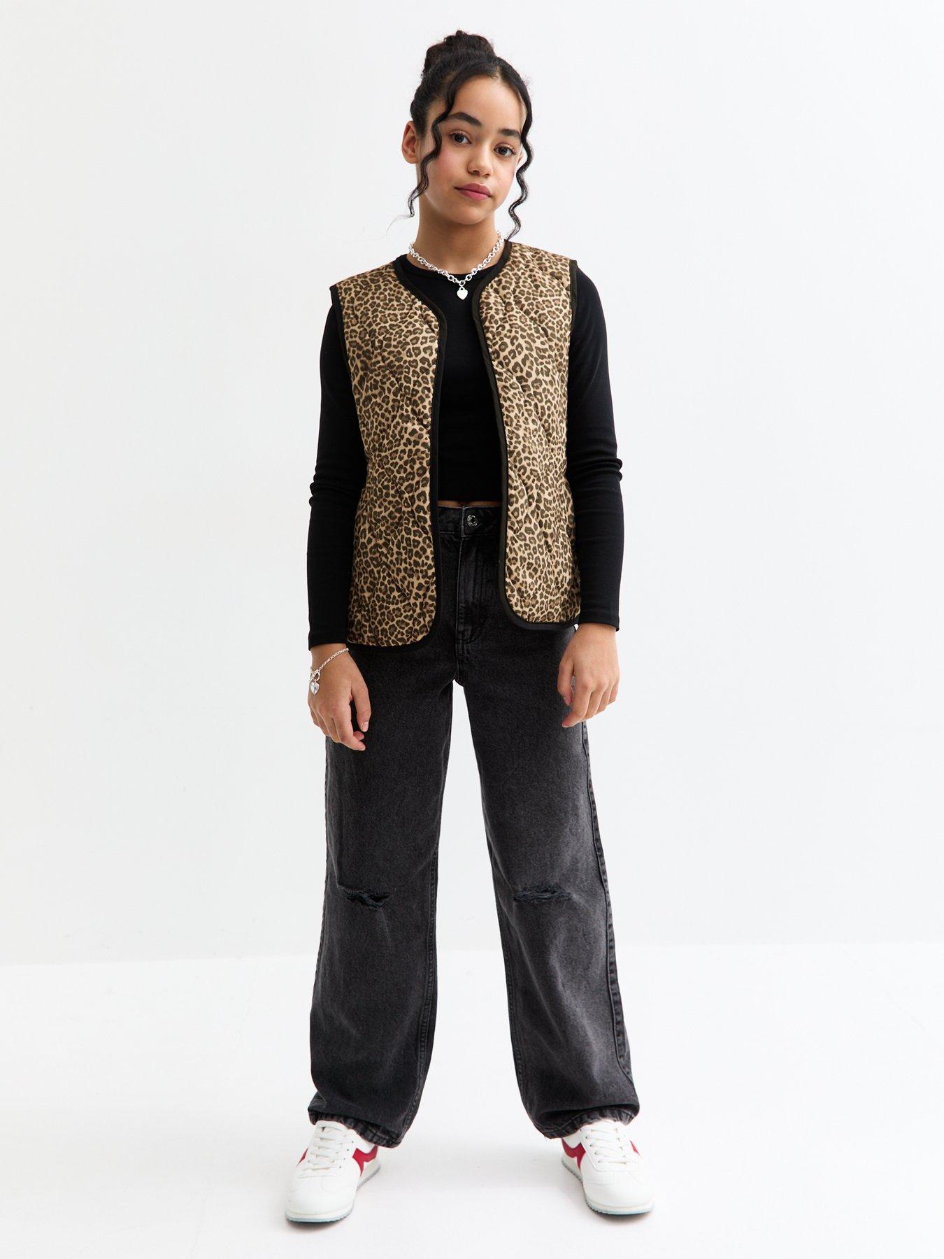 undefined Girls Brown Leopard Print Quilted Gilet