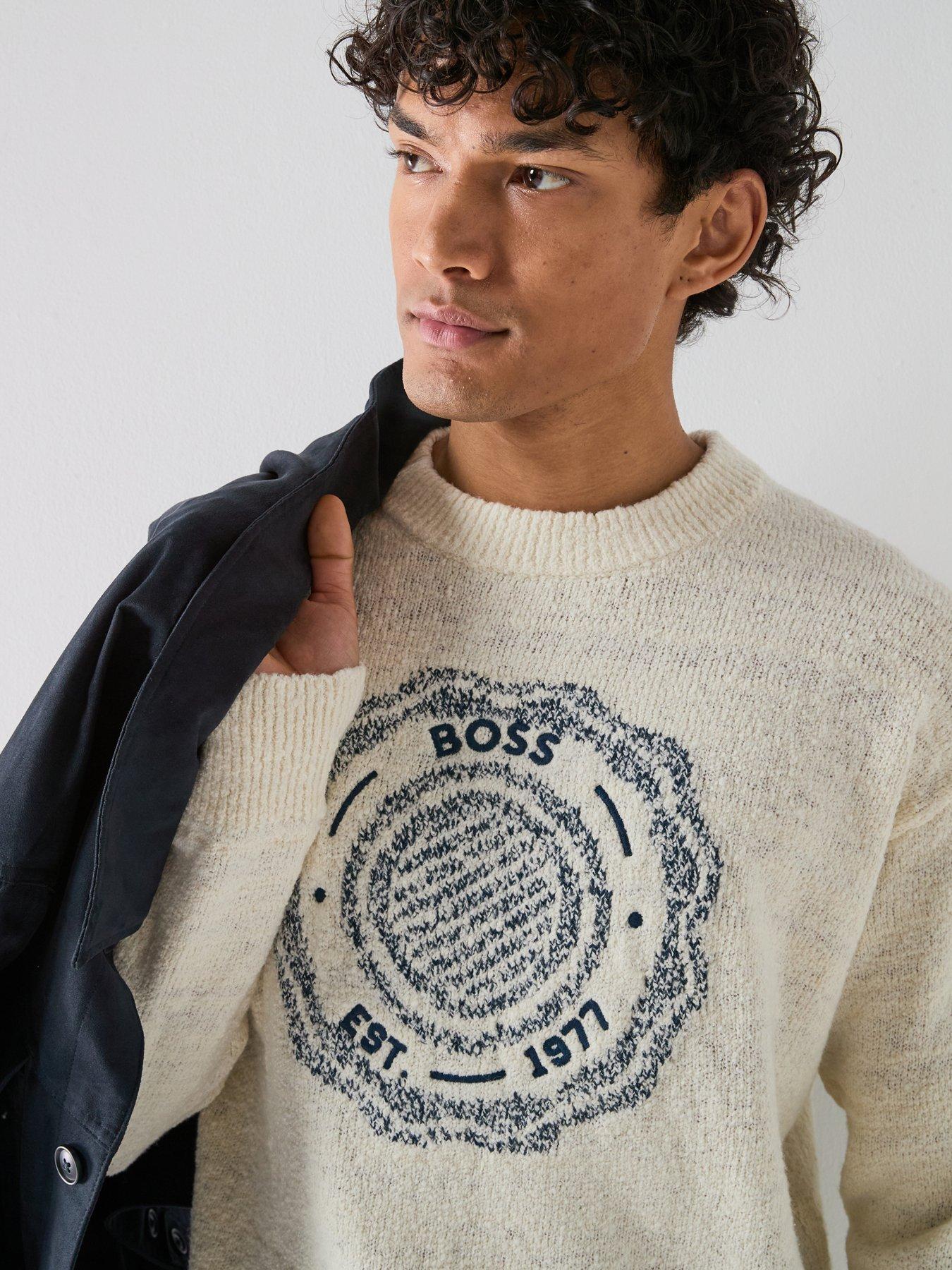 Image 4 of 6 of BOSS Kerbert Emblem Logo Knitted Jumper - White