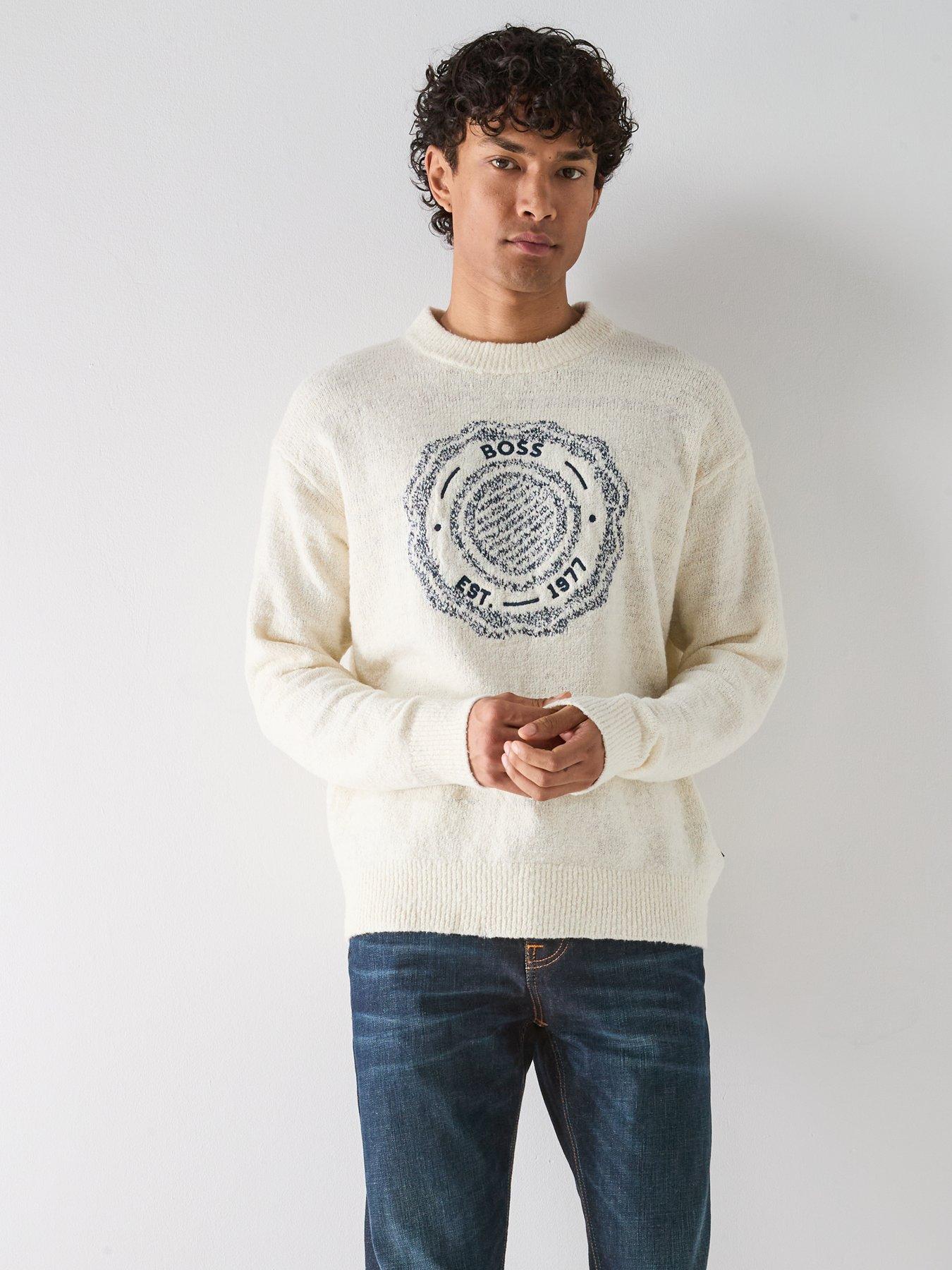 Image 5 of 6 of BOSS Kerbert Emblem Logo Knitted Jumper - White