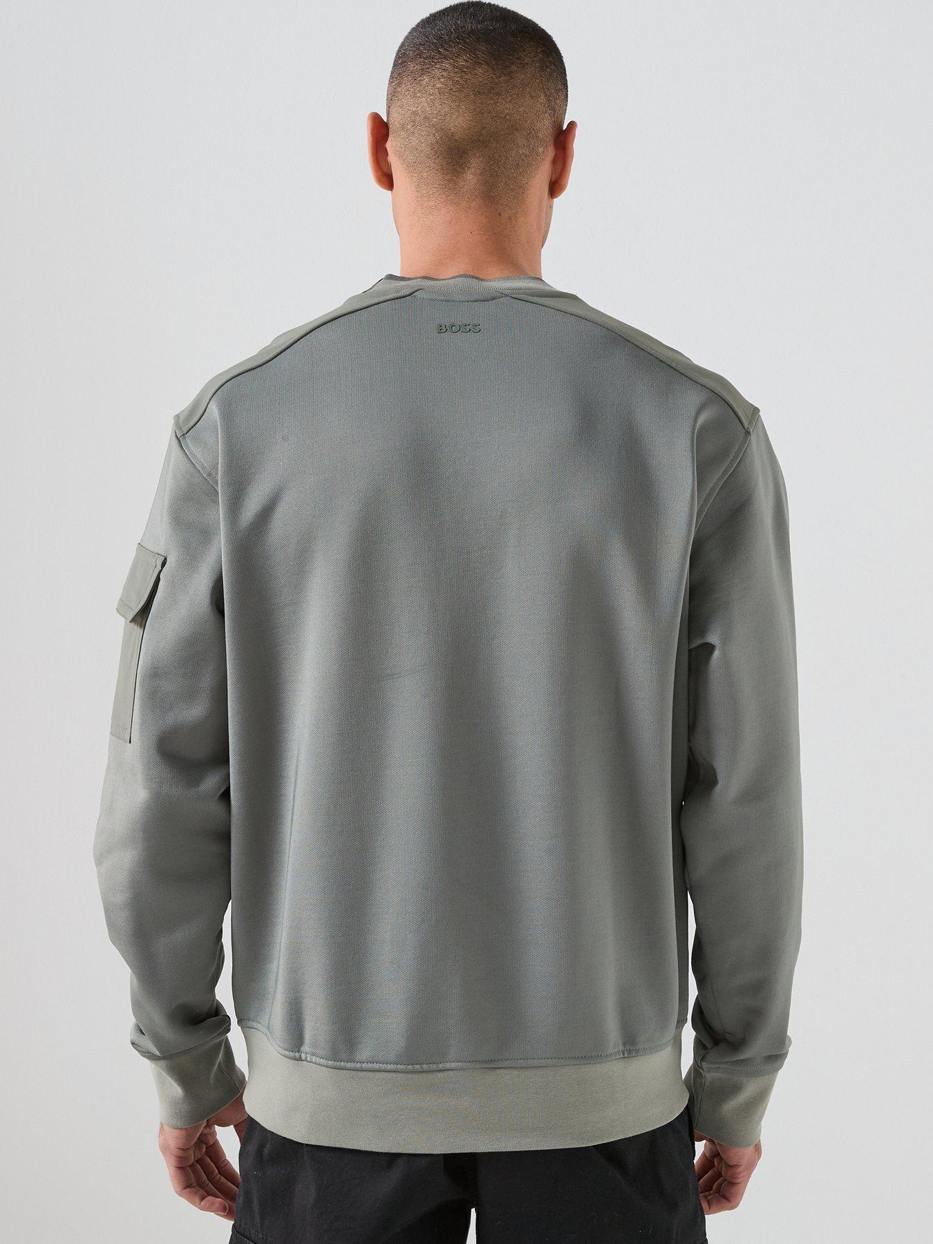 stillFront image of boss-arm-pocket-crew-sweatshirt-grey