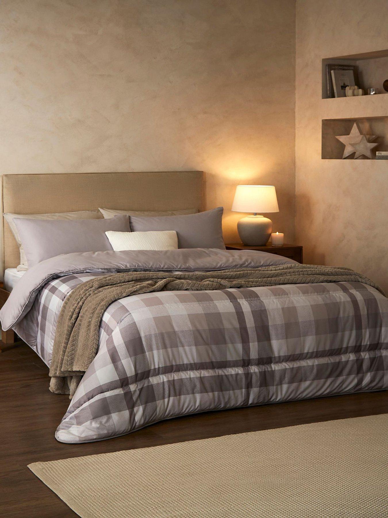 undefined Natural Check 10.5 Tog Coverless Duvet Set - Natural