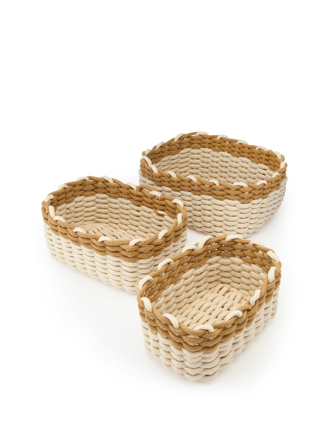 The Very Collection Set Of 3 Natural Stripe Cotton Rope Basket ...