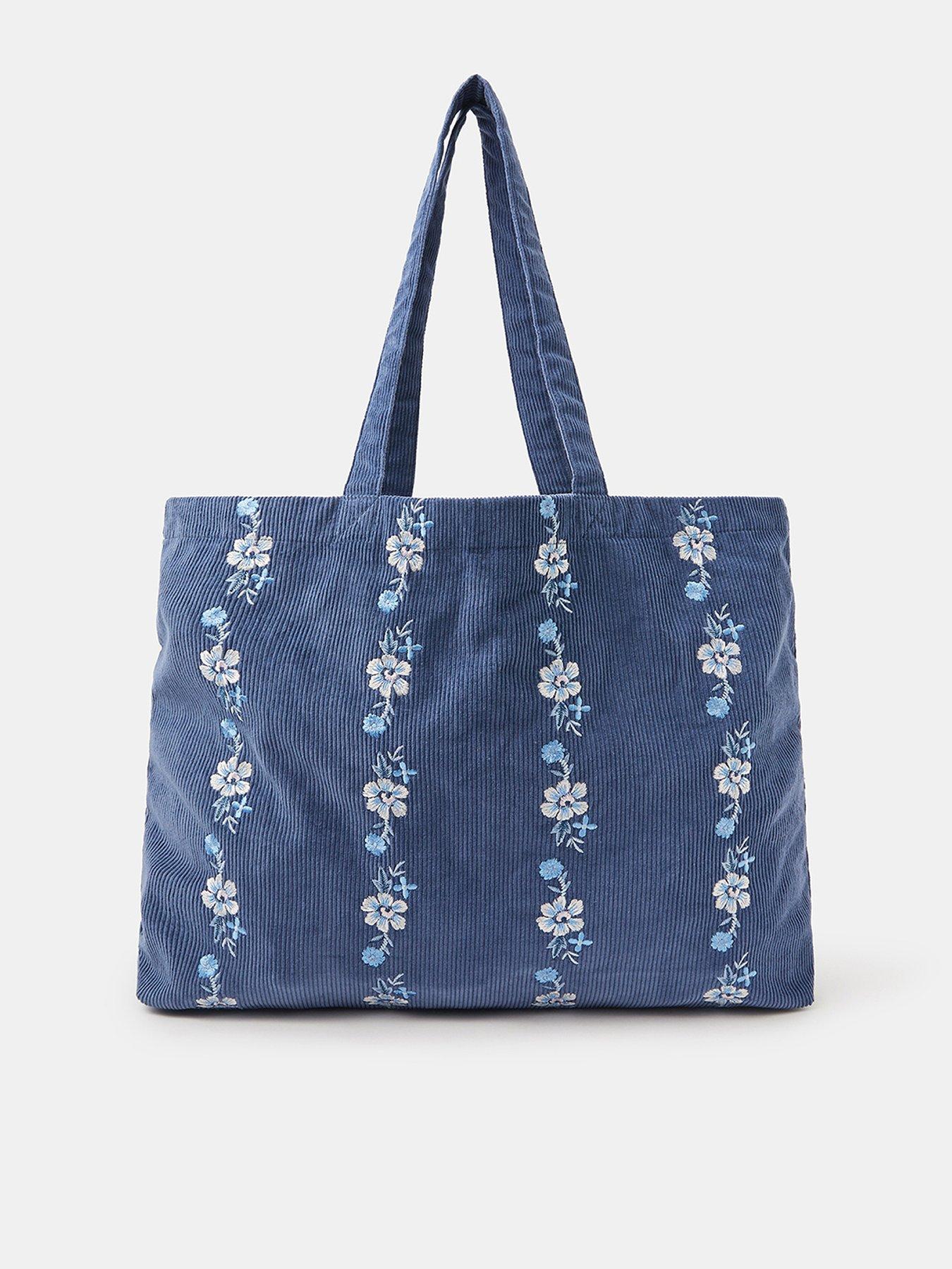 undefined Floral Embroidered Cord Shopper Bag - Blue