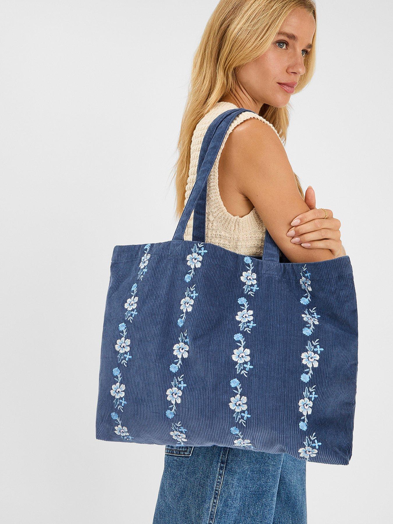 Image 2 of 4 of Accessorize Floral Embroidered Cord Shopper Bag - Blue