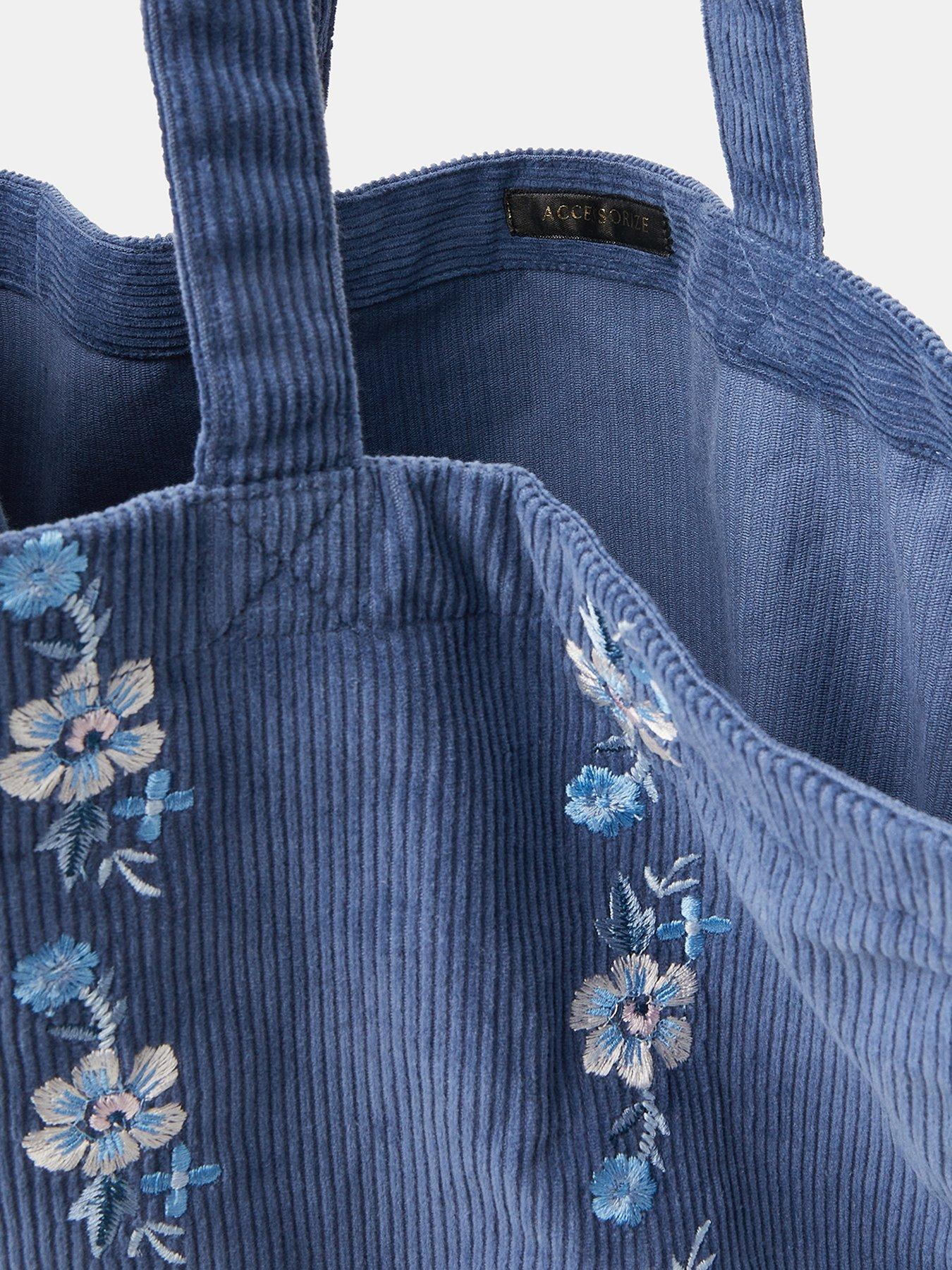 Image 4 of 4 of Accessorize Floral Embroidered Cord Shopper Bag - Blue