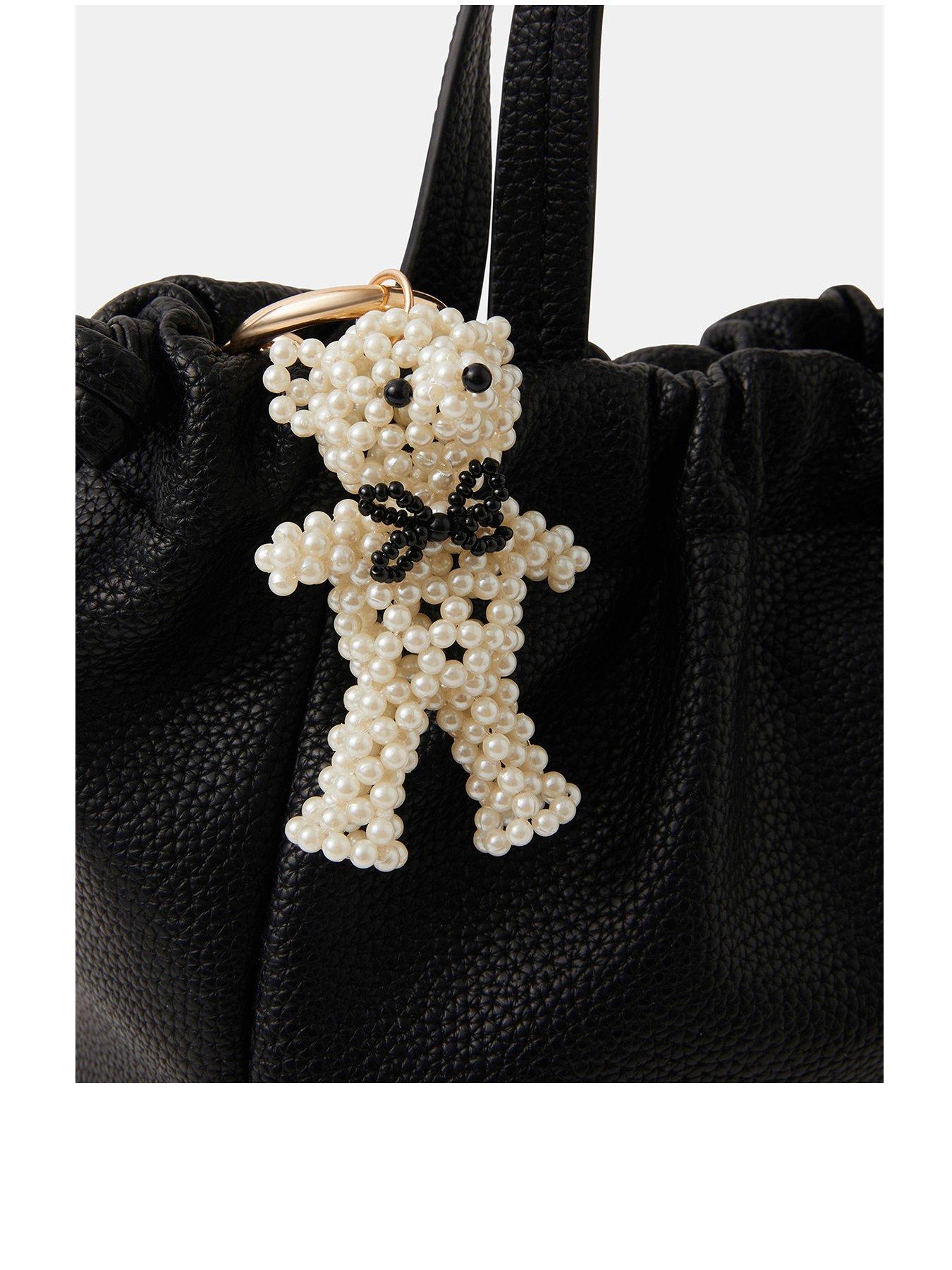 Image 3 of 4 of Accessorize Beaded Bear Bag Charm - Cream