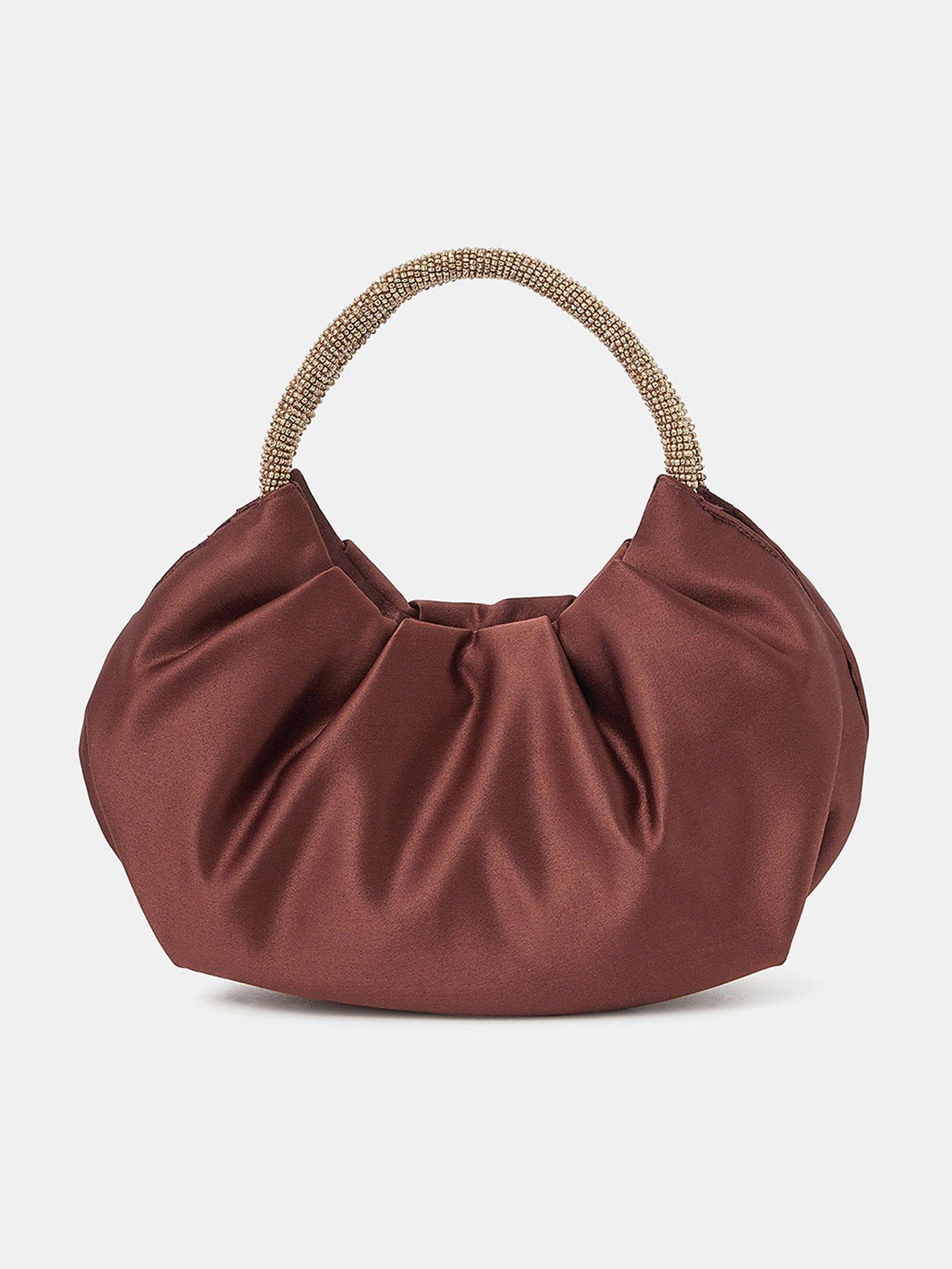 Image 1 of 5 of Accessorize Mini Embellished Satin Bag - Brown