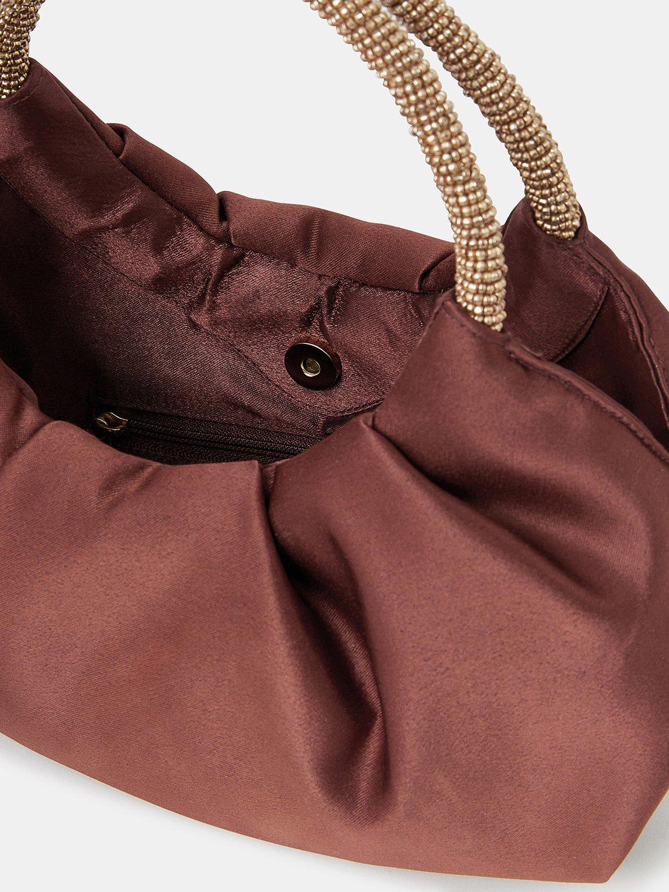 Image 5 of 5 of Accessorize Mini Embellished Satin Bag - Brown
