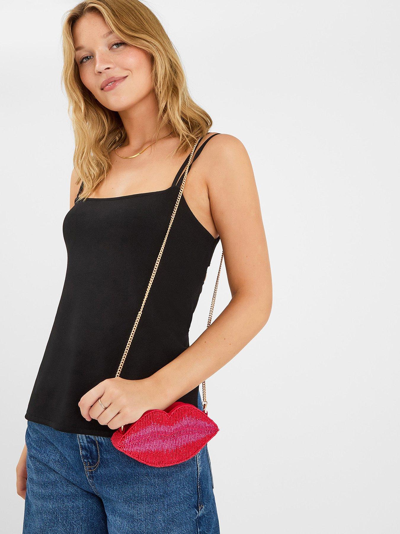 Image 2 of 5 of Accessorize Beaded Lips Clutch Bag - Red