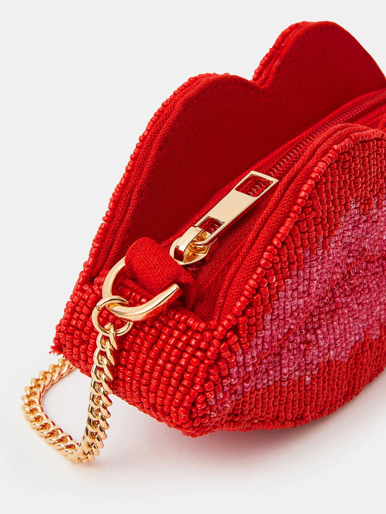 Image 4 of 5 of Accessorize Beaded Lips Clutch Bag - Red