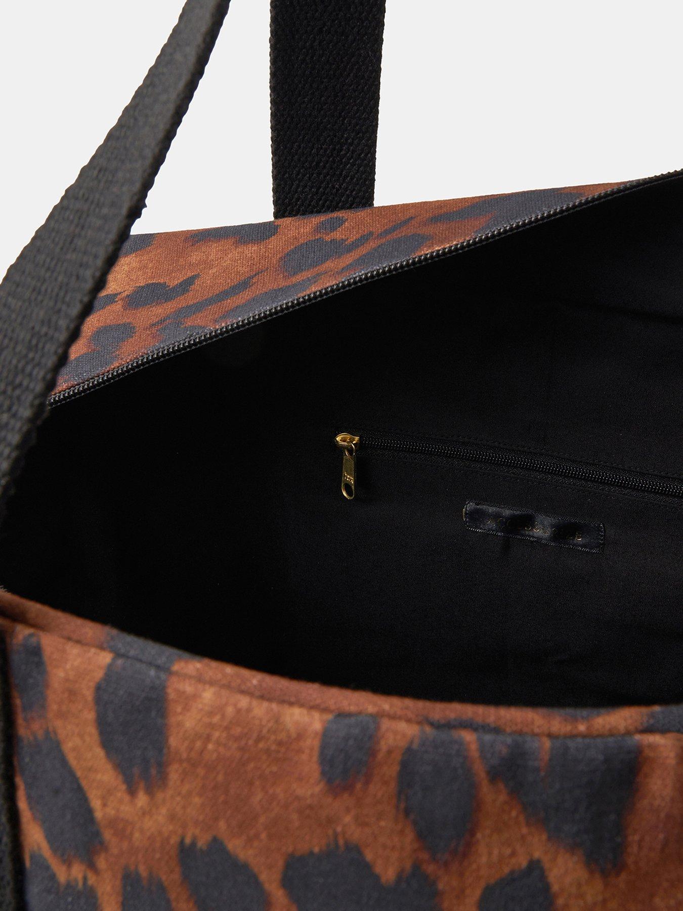 Image 4 of 4 of Accessorize Leopard Print Canvas Weekend Bag - Brown