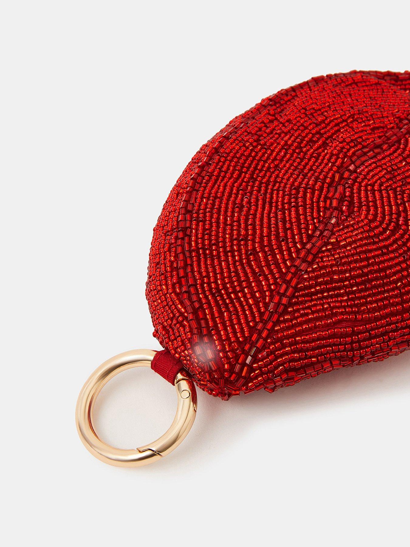 Image 4 of 4 of Accessorize Beaded Lips Coin Purse - Red