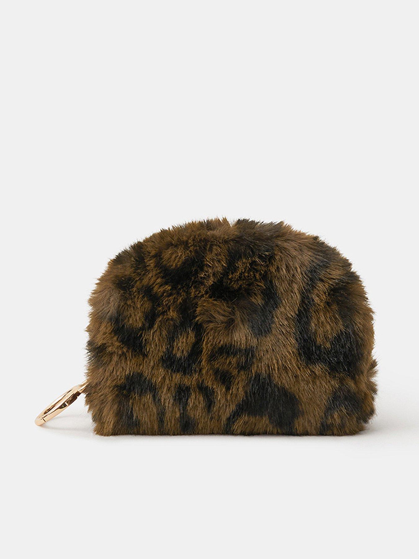 undefined Fluffy Leopard Coin Purse Charm - Brown
