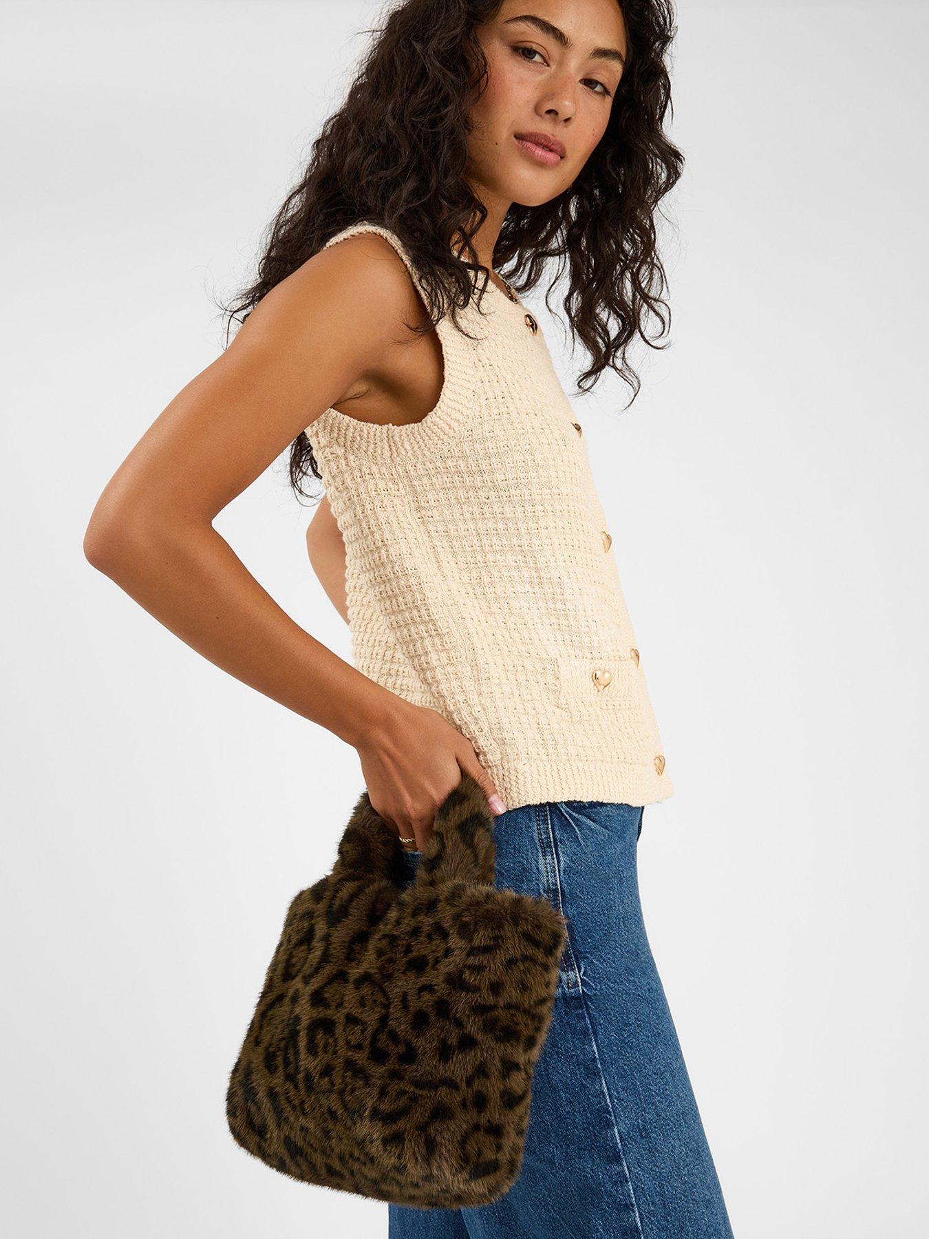 Image 2 of 5 of Accessorize Leopard Faux Fur Tote Bag - Brown