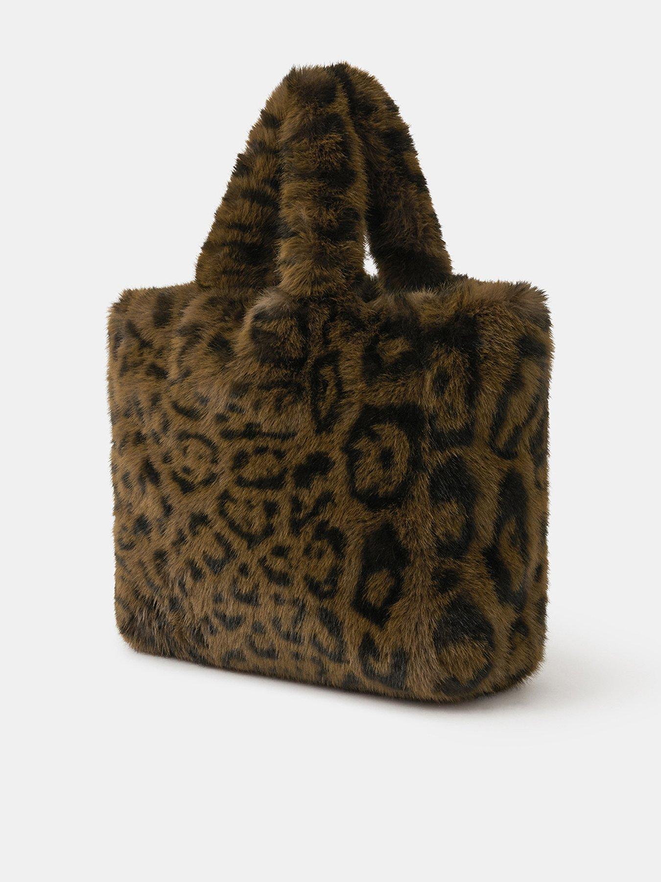 Image 3 of 5 of Accessorize Leopard Faux Fur Tote Bag - Brown