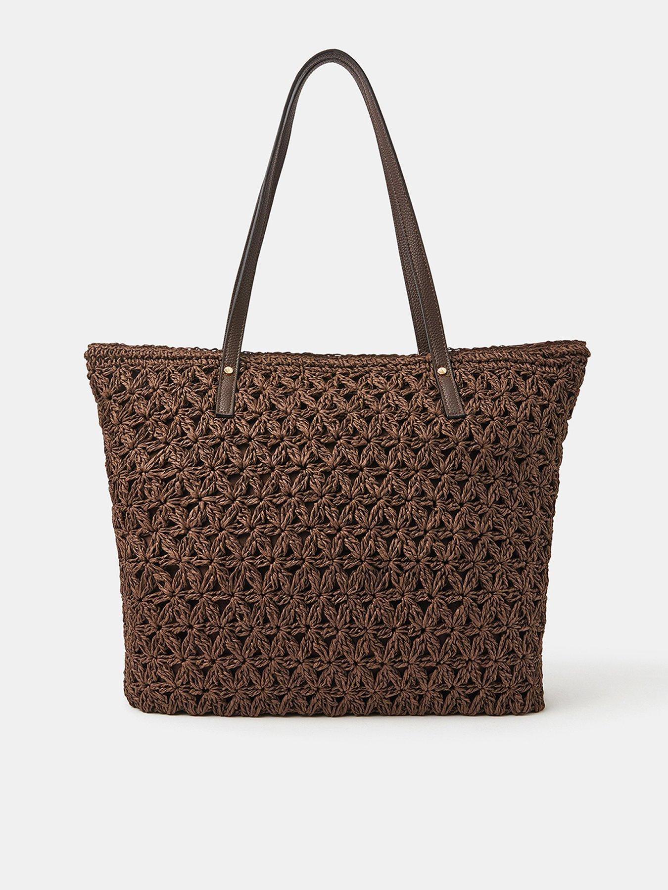 Image 1 of 3 of Accessorize Raffia Tote Bag - Brown