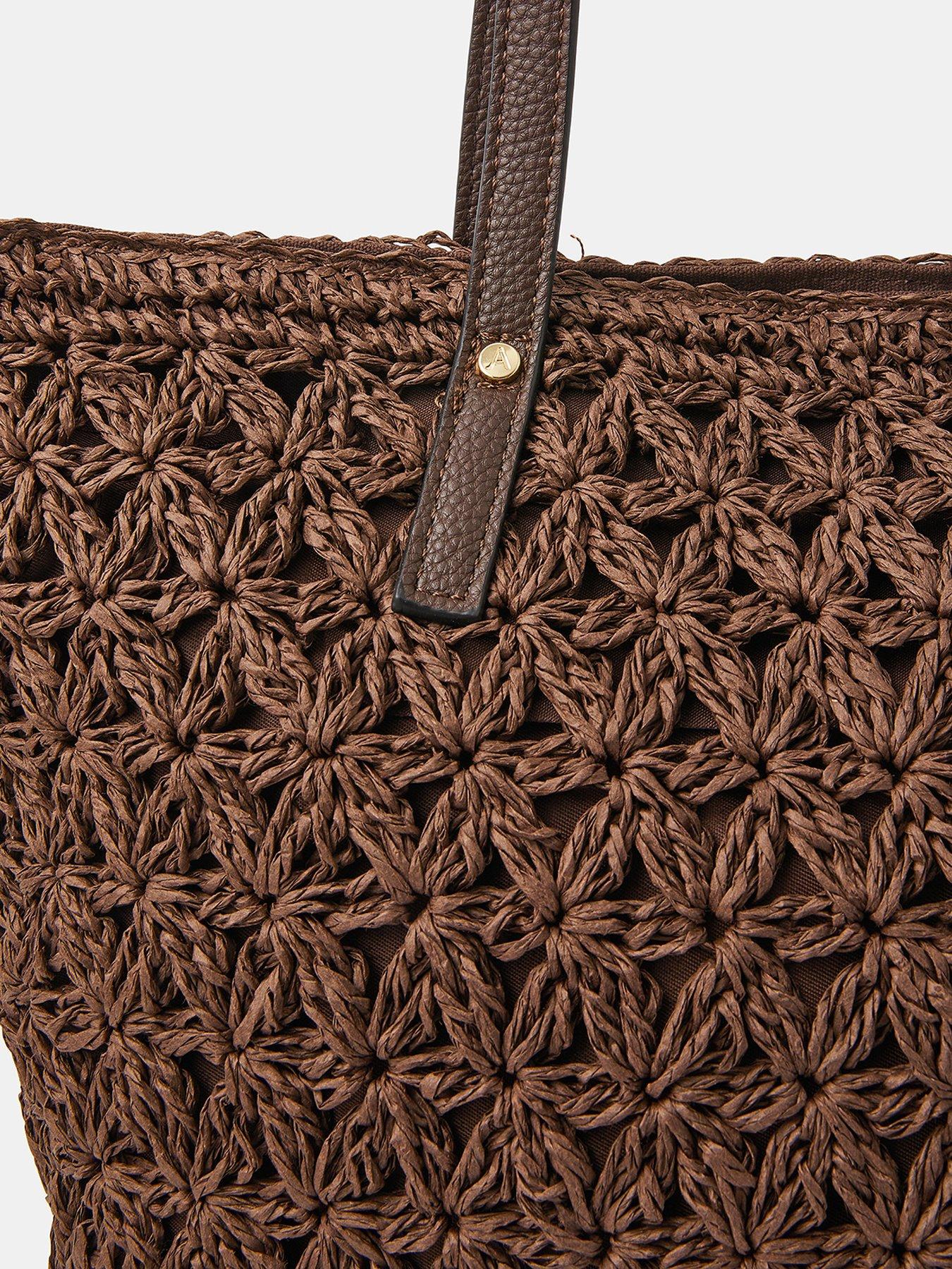 Image 3 of 3 of Accessorize Raffia Tote Bag - Brown