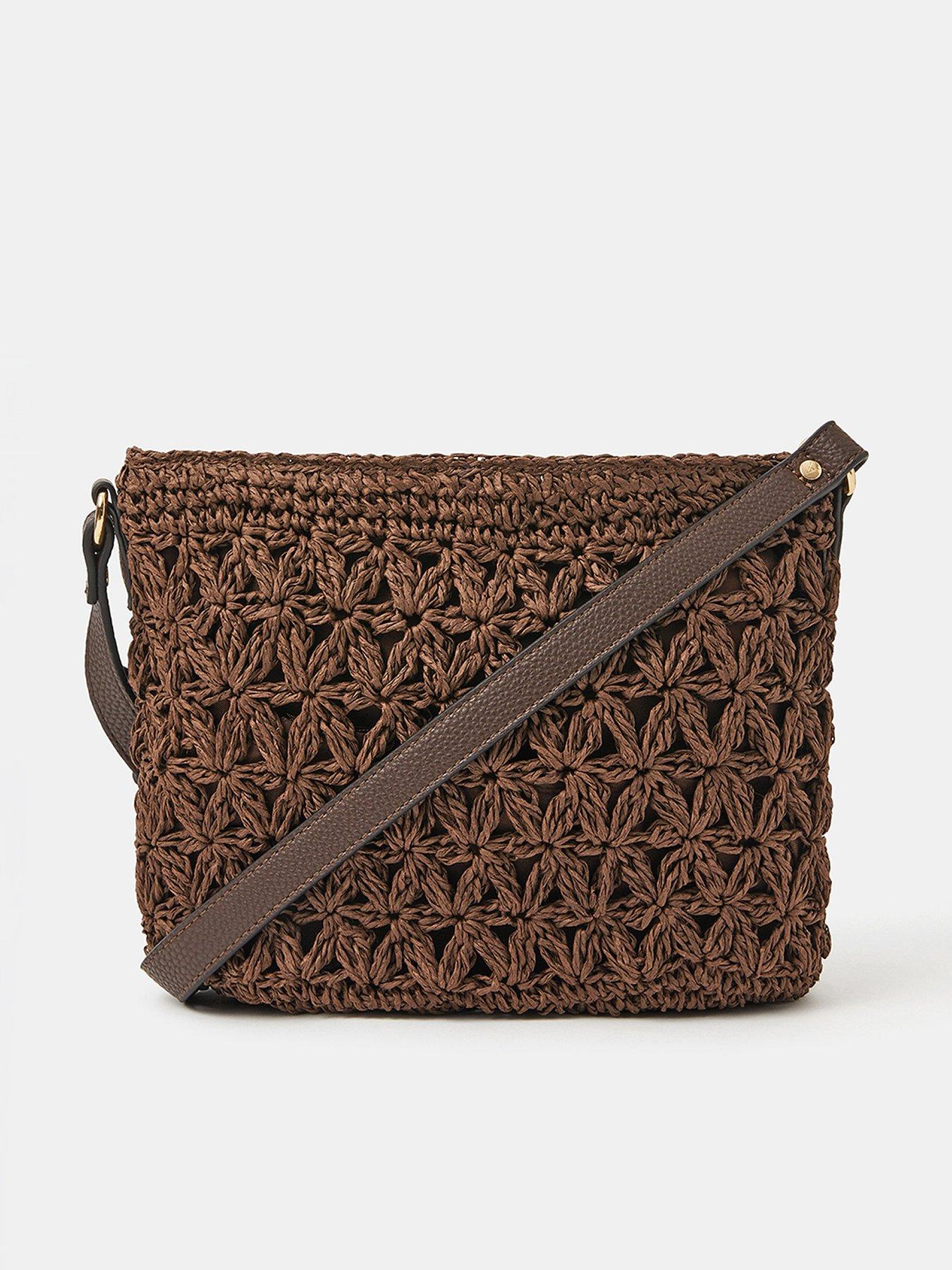 undefined Raffia Crossbody Bag - Brown