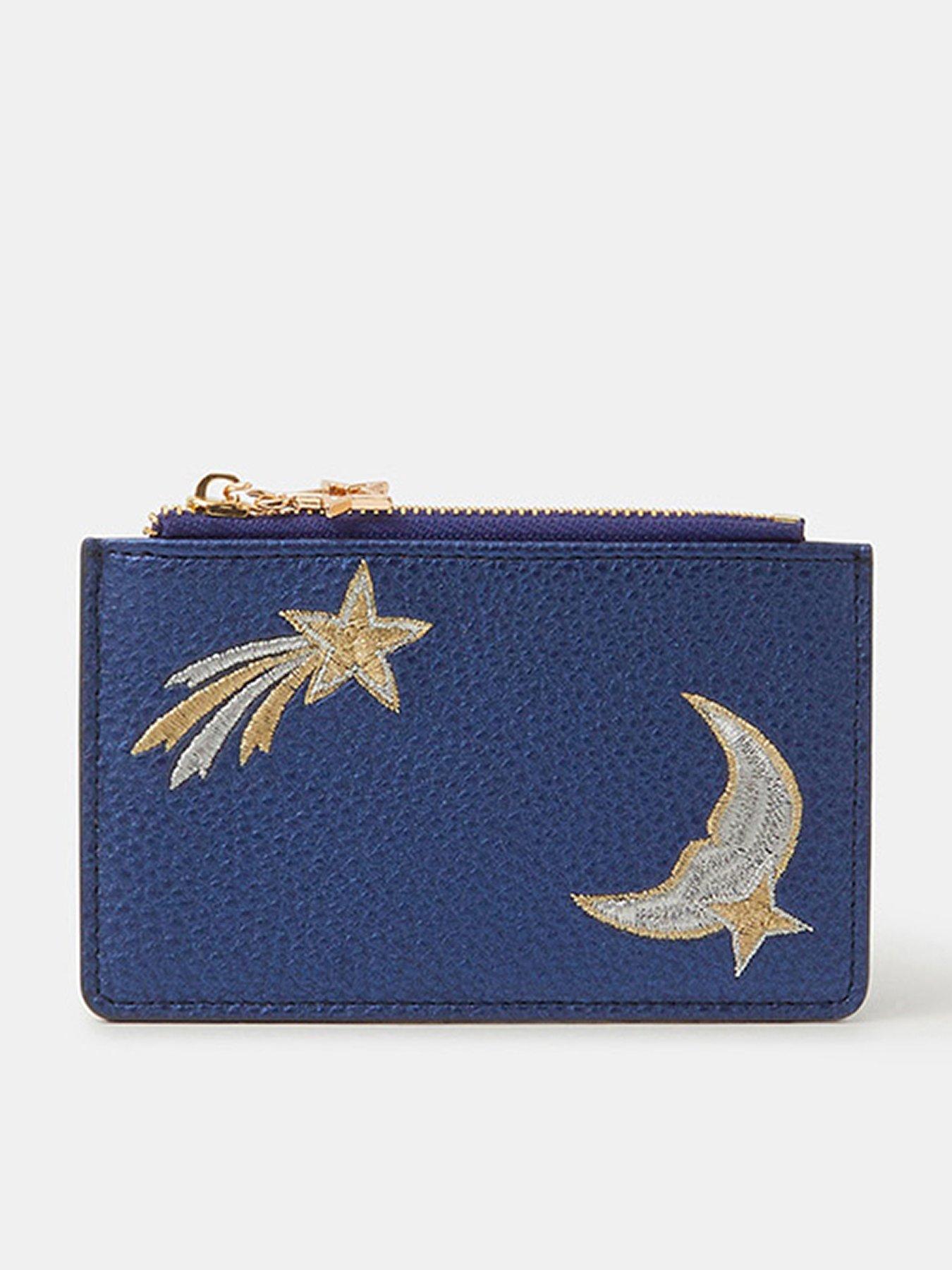 undefined Celestial Embroidered Card Holder - Navy