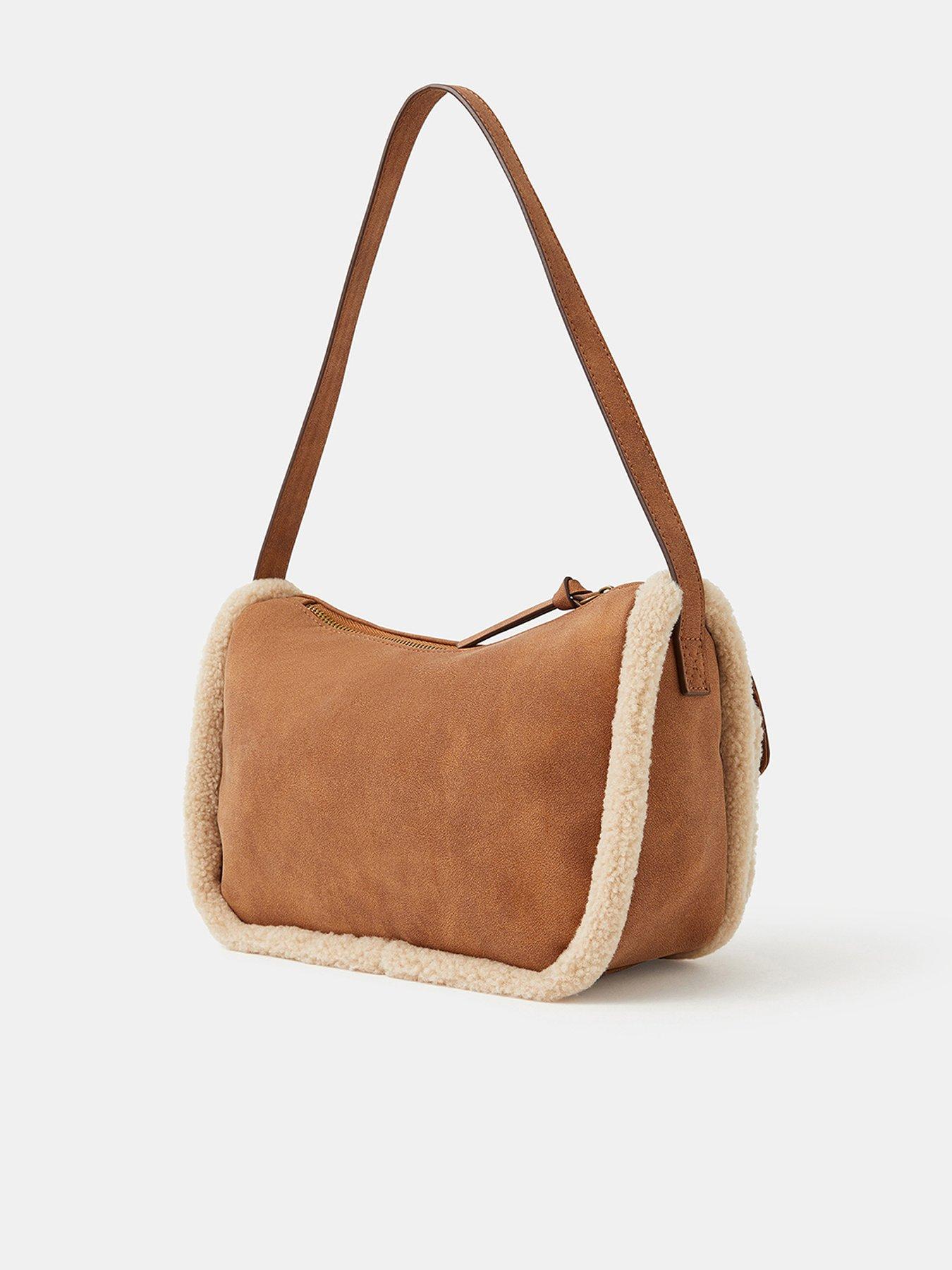 Image 2 of 4 of Accessorize Faux Shearling Pocket Shoulder Bag - Brown