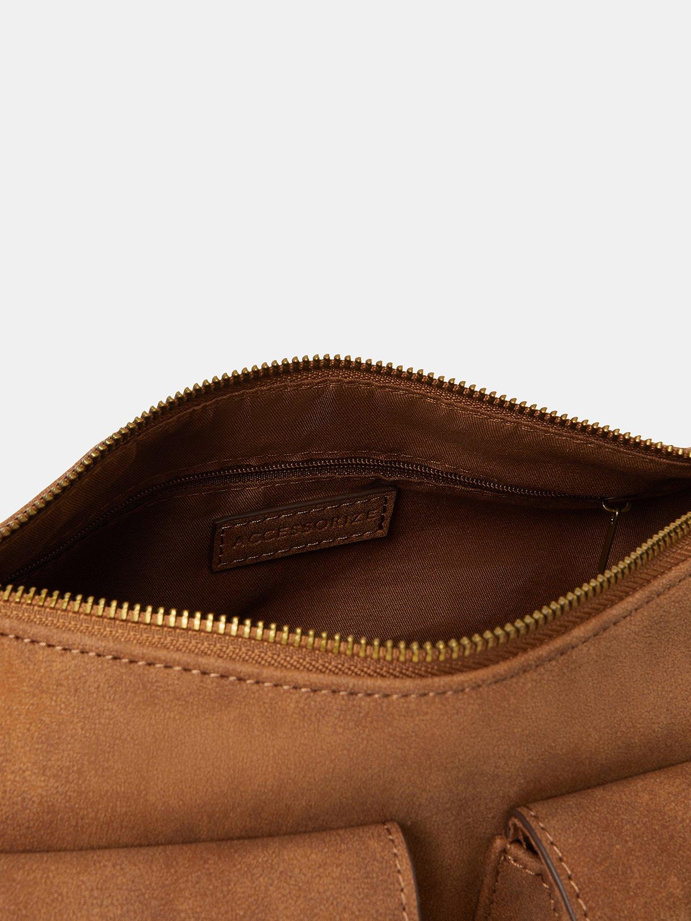 Image 4 of 4 of Accessorize Faux Shearling Pocket Shoulder Bag - Brown