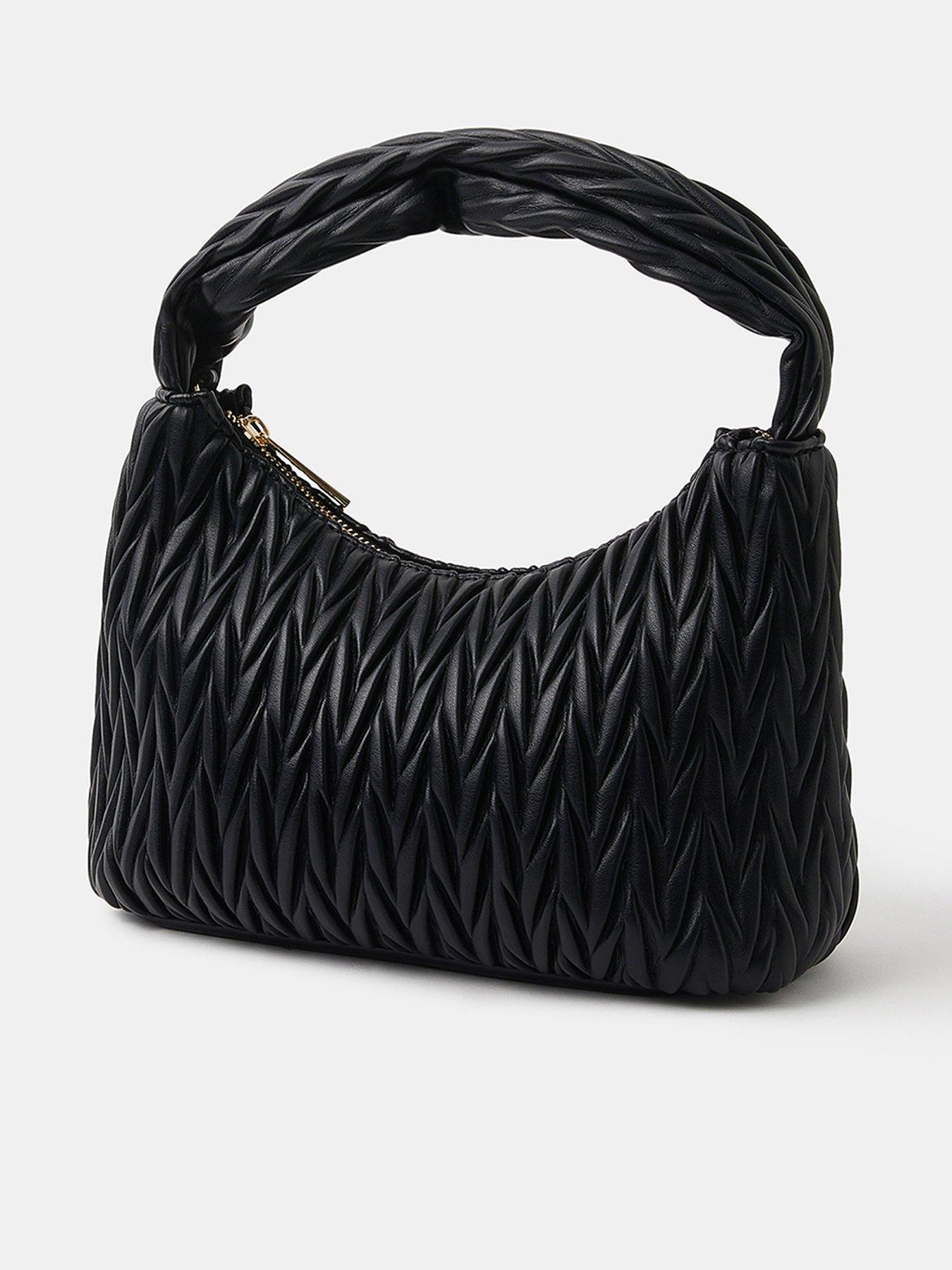  image of accessorize-ruched-faux-leather-handbag-black