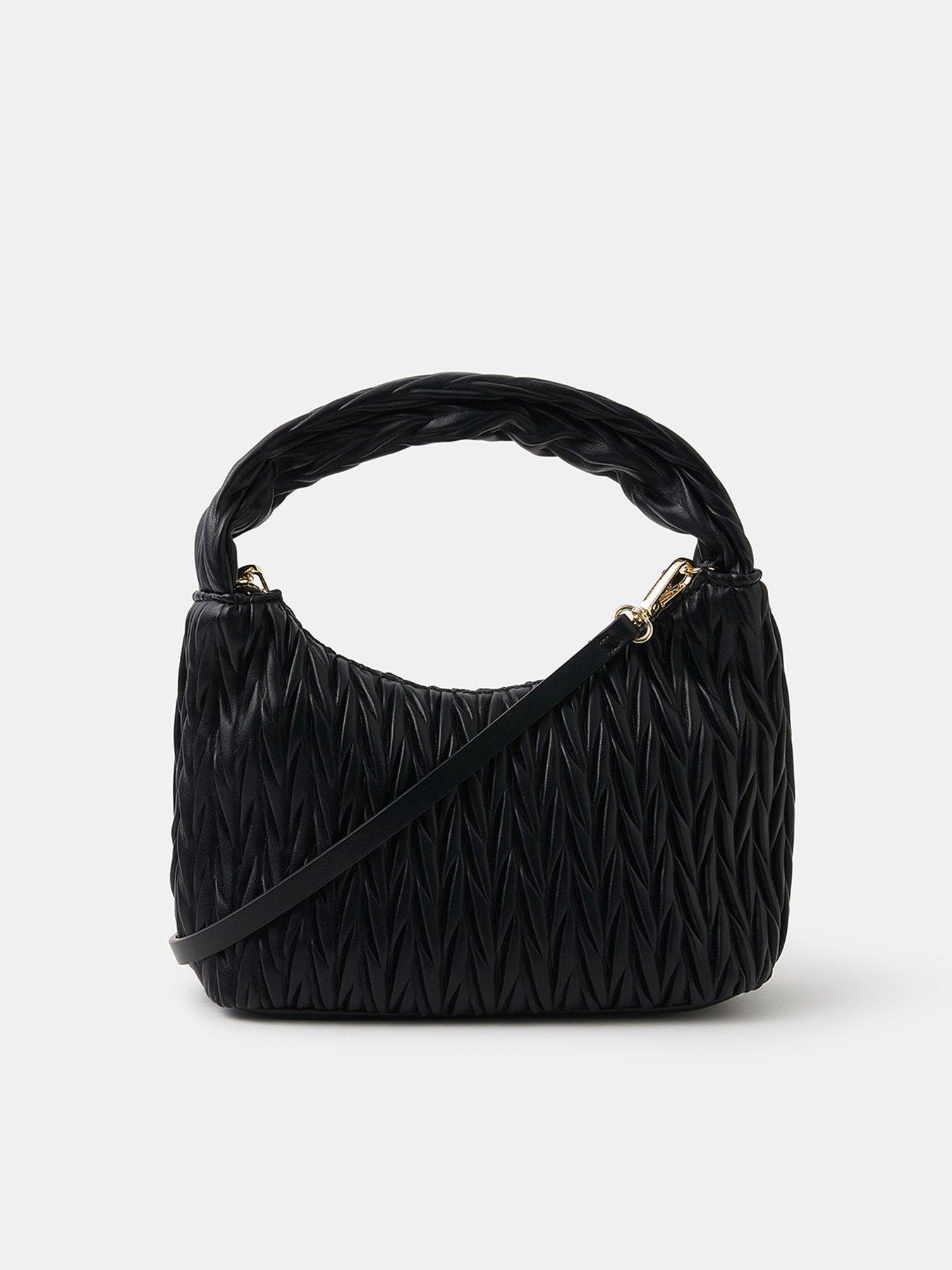  image of accessorize-ruched-faux-leather-handbag-black