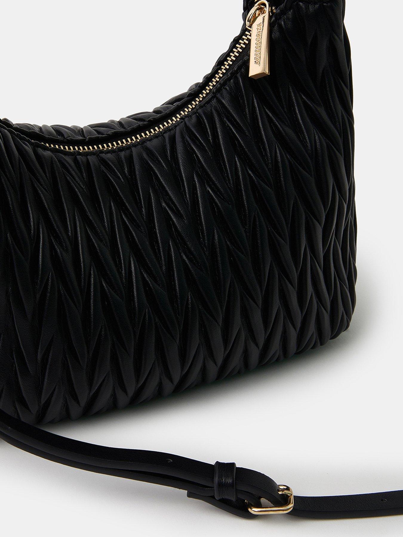  image of accessorize-ruched-faux-leather-handbag-black