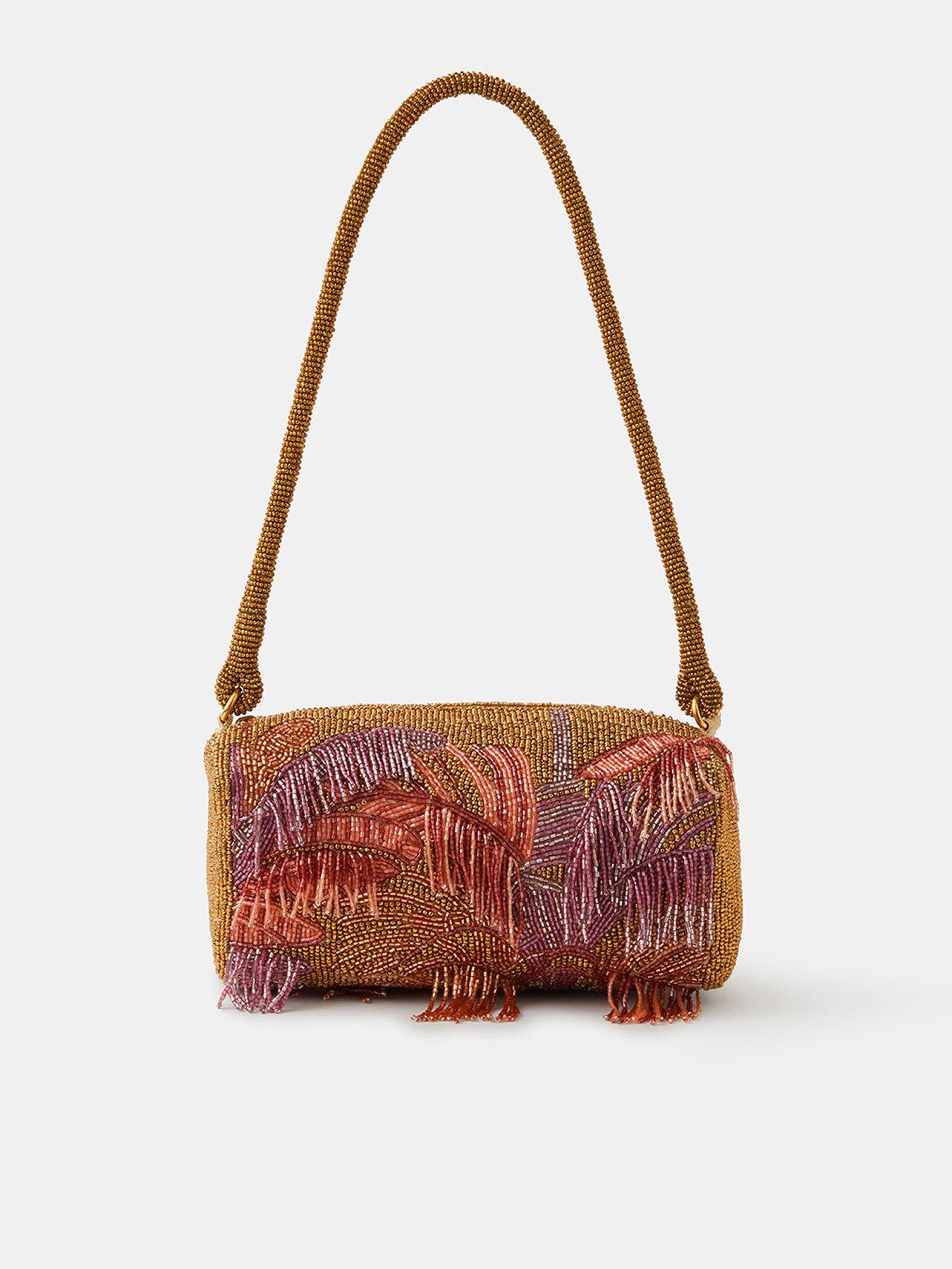 Image 1 of 5 of Accessorize Beaded Fringe Shoulder Bag - Gold