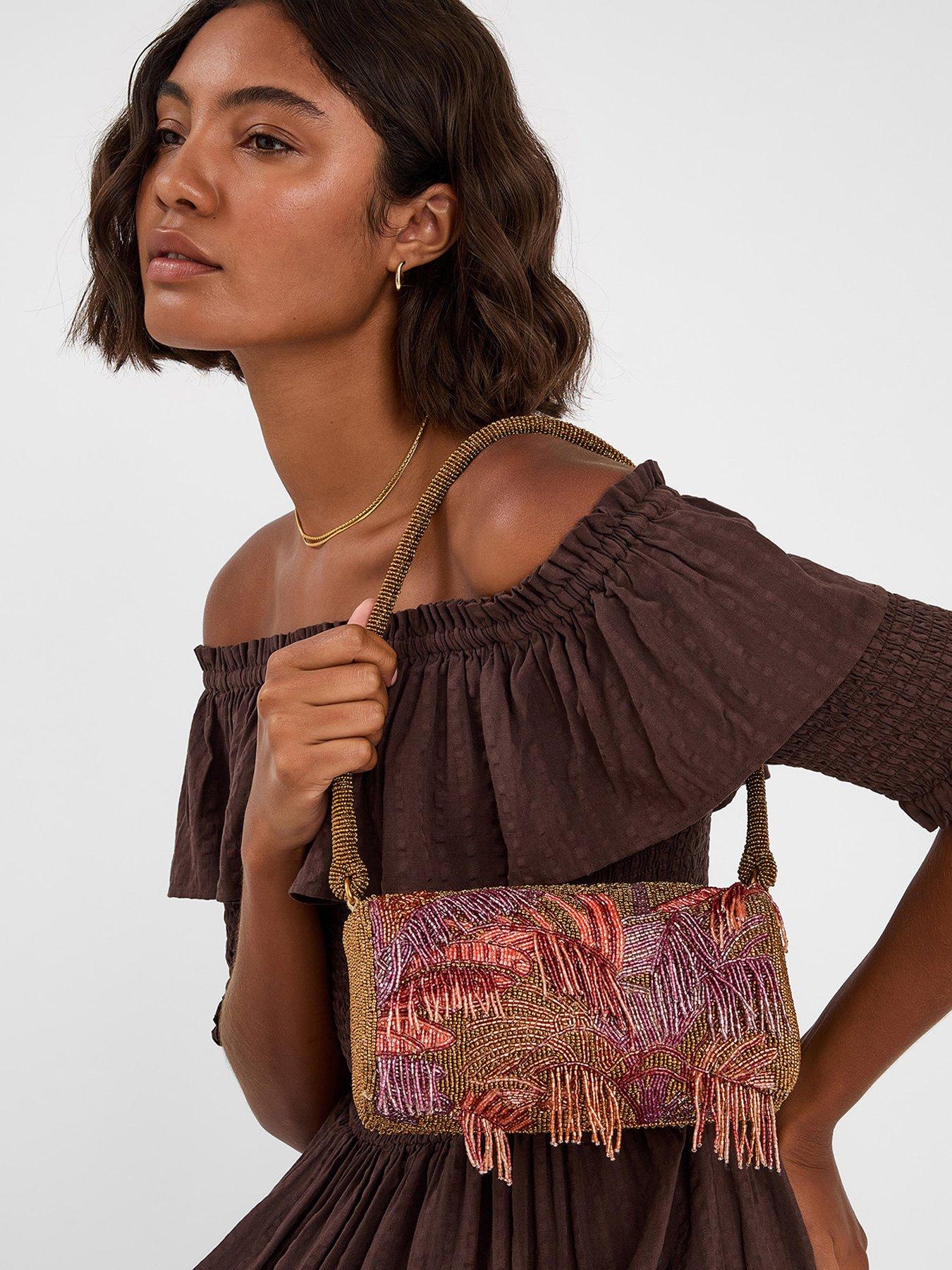 Image 2 of 5 of Accessorize Beaded Fringe Shoulder Bag - Gold
