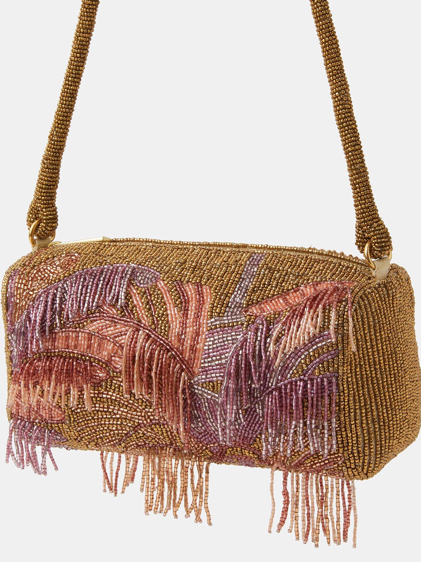 Image 4 of 5 of Accessorize Beaded Fringe Shoulder Bag - Gold