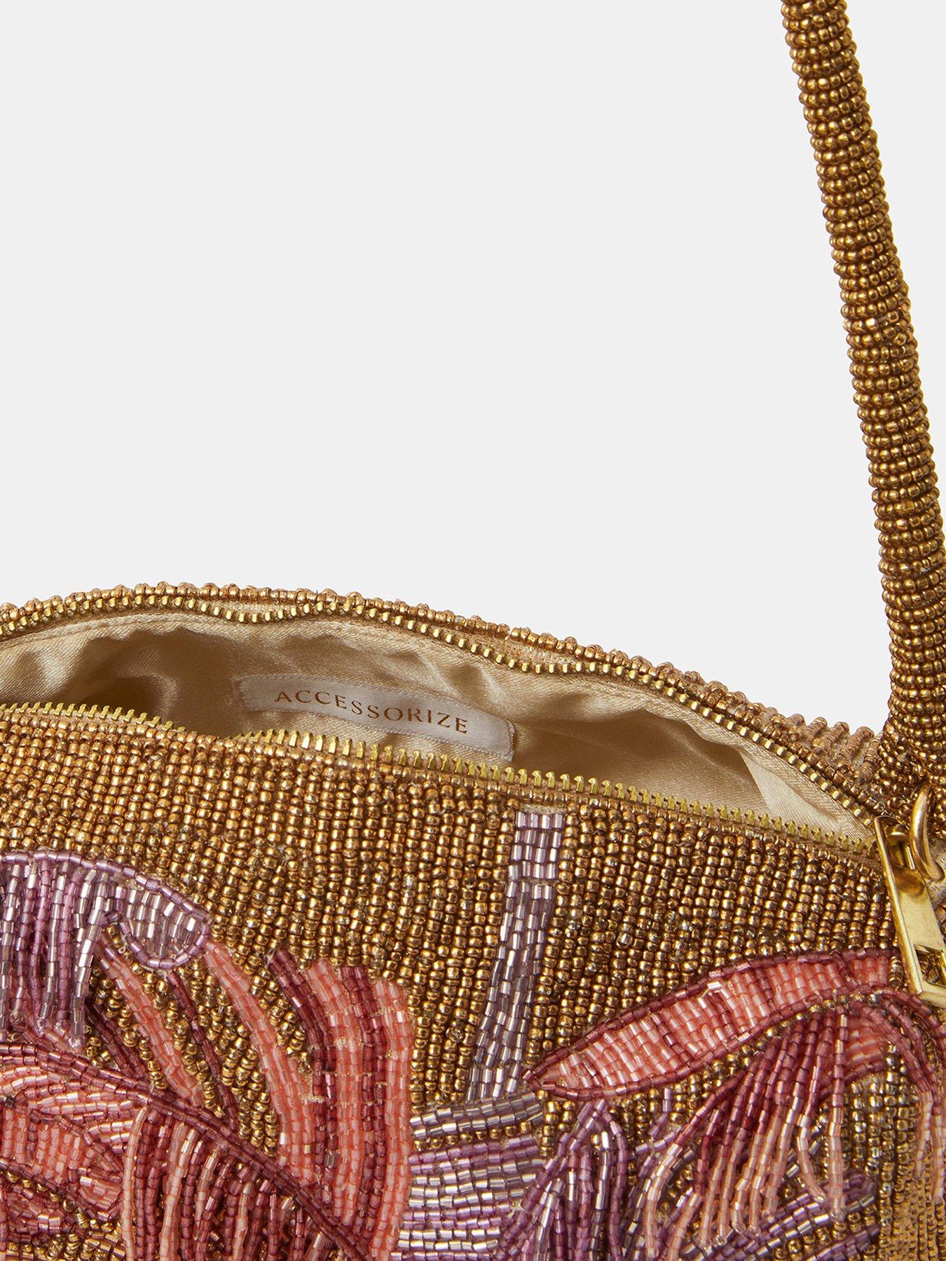 Image 5 of 5 of Accessorize Beaded Fringe Shoulder Bag - Gold
