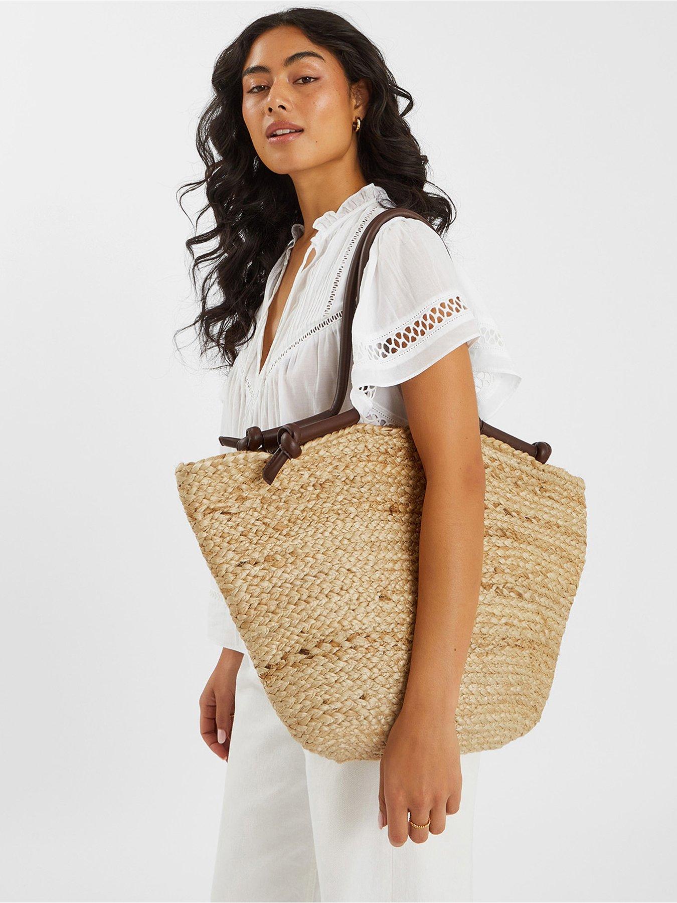 Image 2 of 5 of Accessorize Jute Basket Beach Bag - Natural