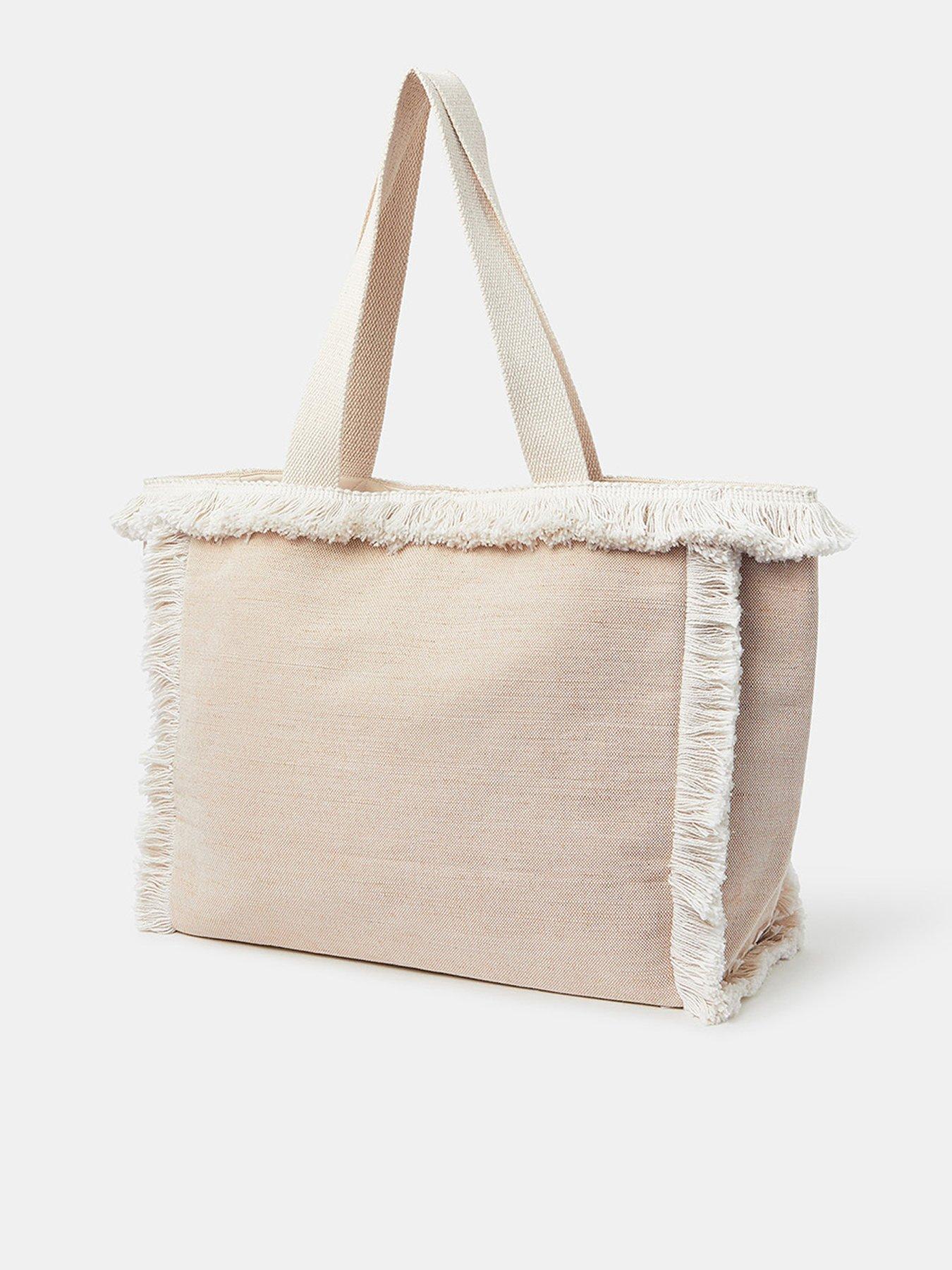 Image 3 of 5 of Accessorize Embroidered Fringe Tote Bag - Natural