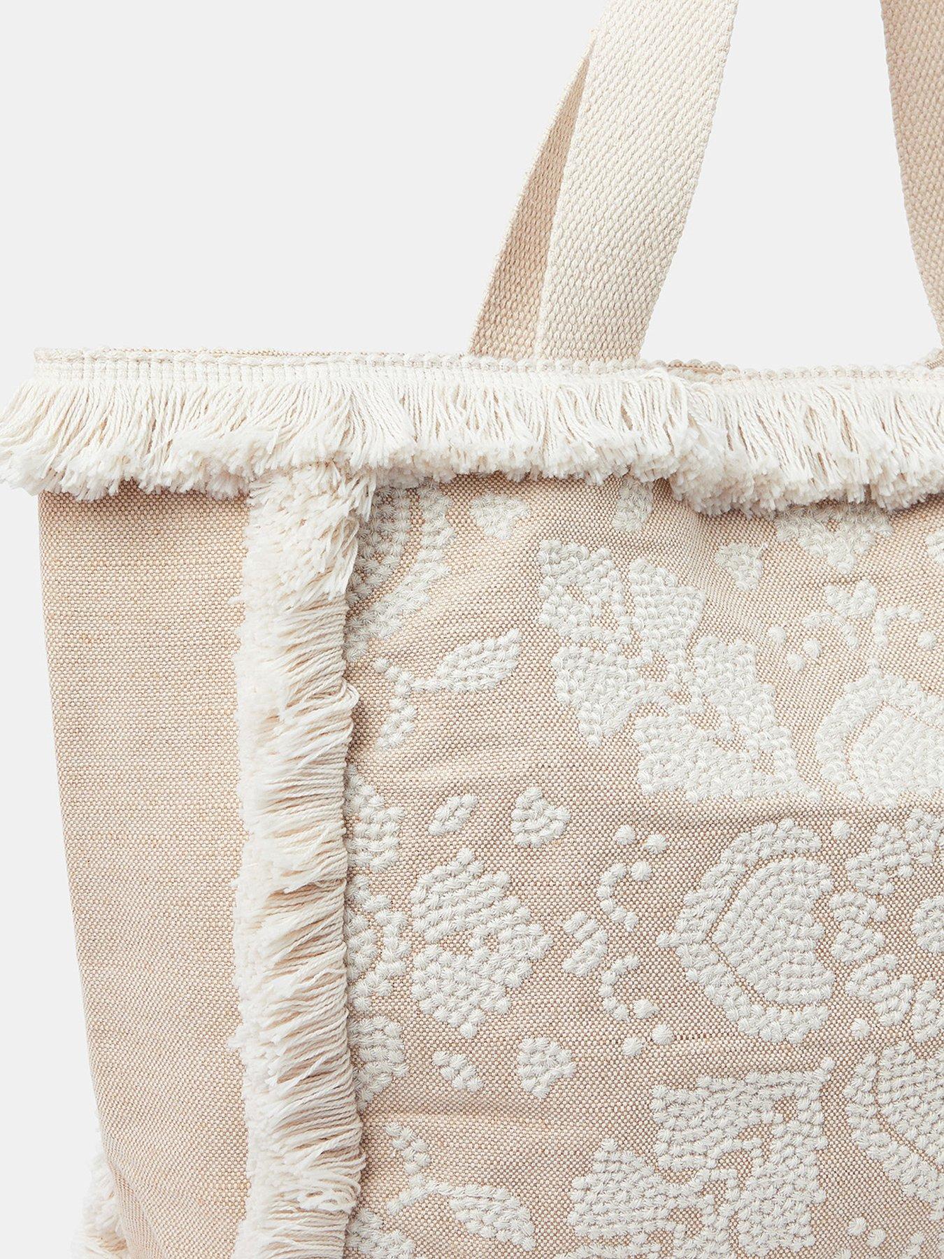 Image 4 of 5 of Accessorize Embroidered Fringe Tote Bag - Natural