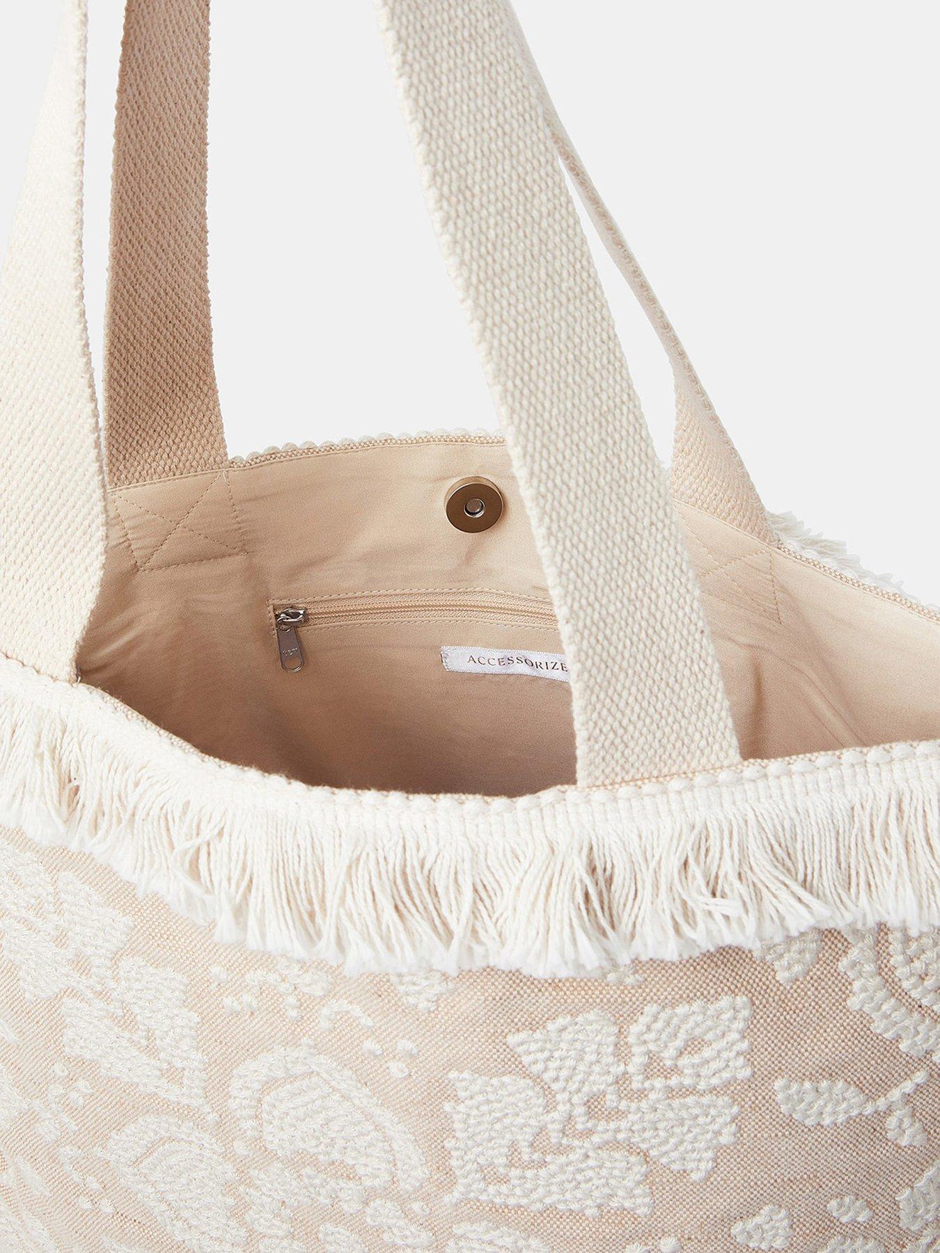 Image 5 of 5 of Accessorize Embroidered Fringe Tote Bag - Natural