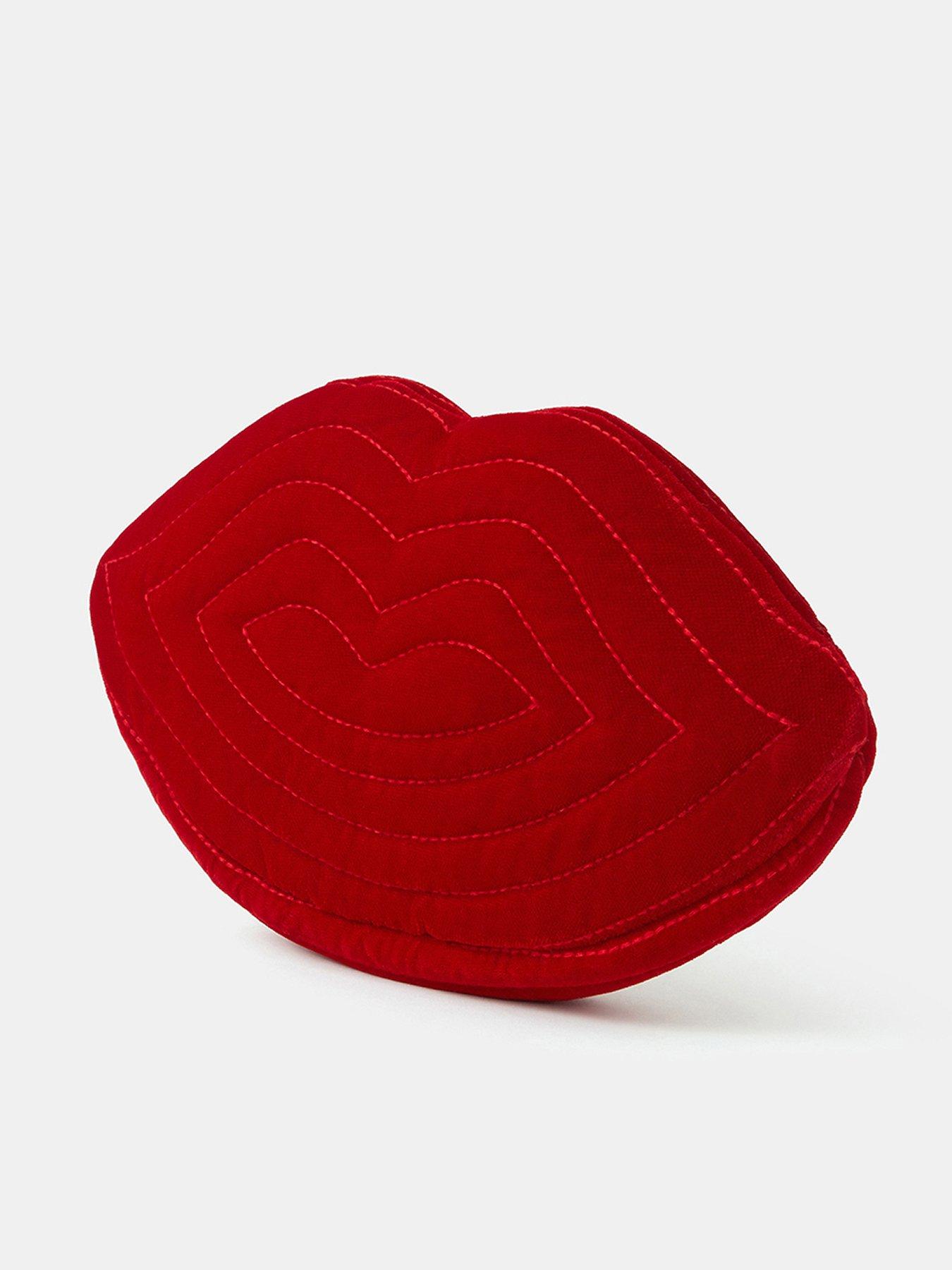 Image 2 of 4 of Accessorize Velvet Lips Pouch - Red