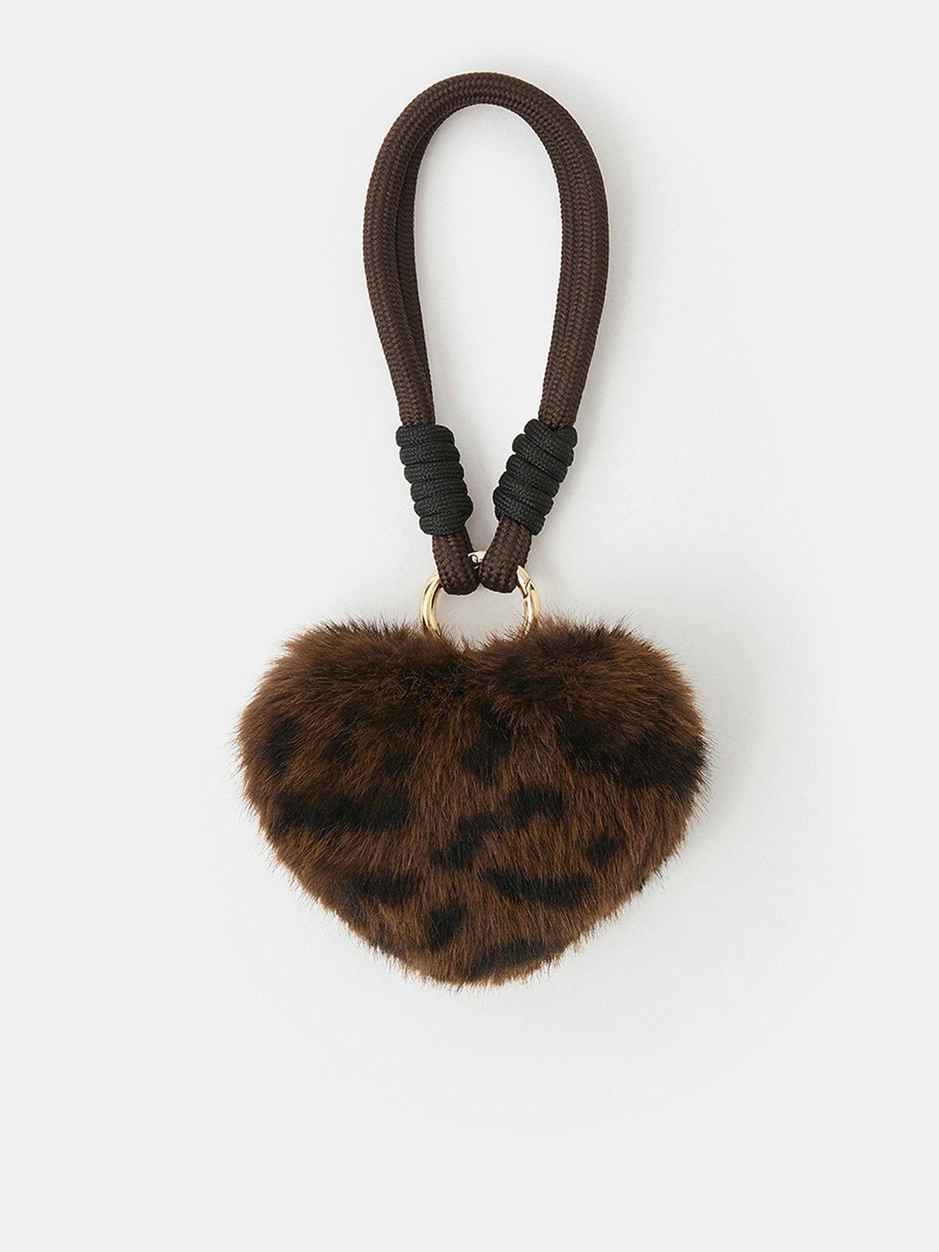 undefined Fluffy Leopard Heart Bag Charm - Multi