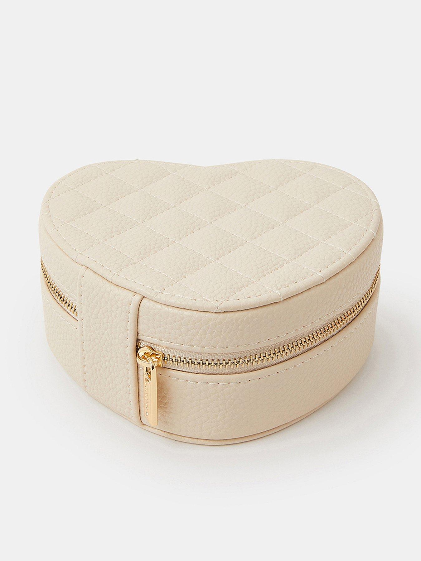 undefined Quilted Heart Travel Jewellery Box - Cream