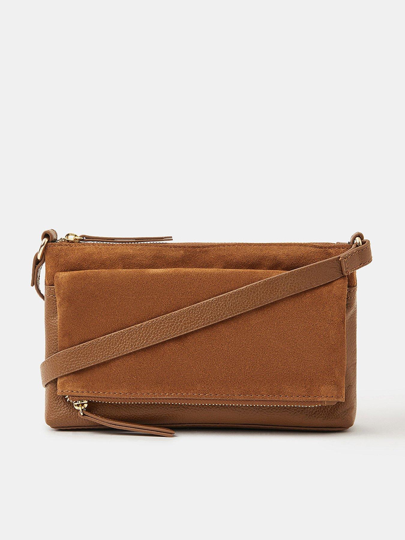undefined Fold Over Zip Leather Crossbody Bag - Brown